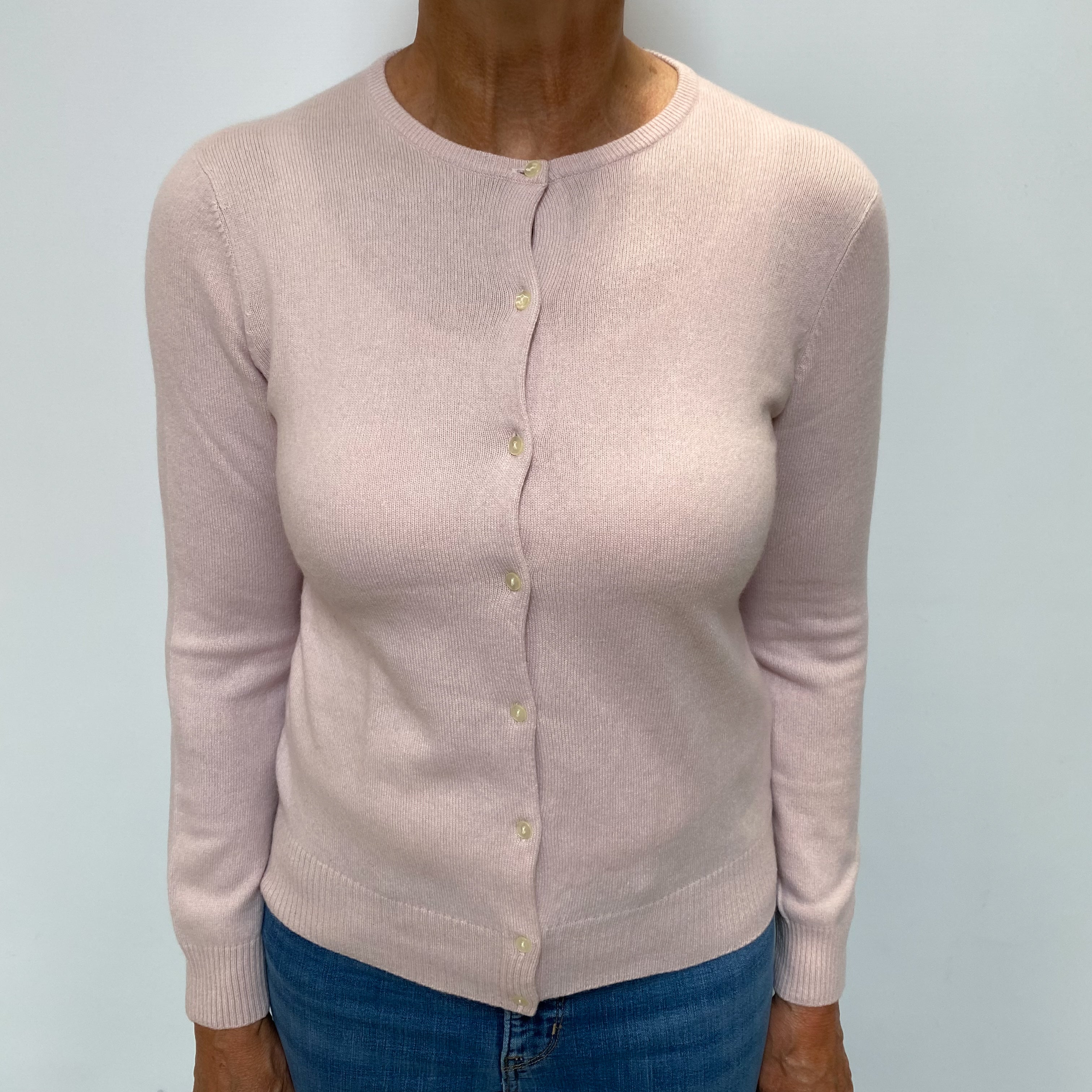 Pale Pink Cashmere Crew Neck Cardigan Medium