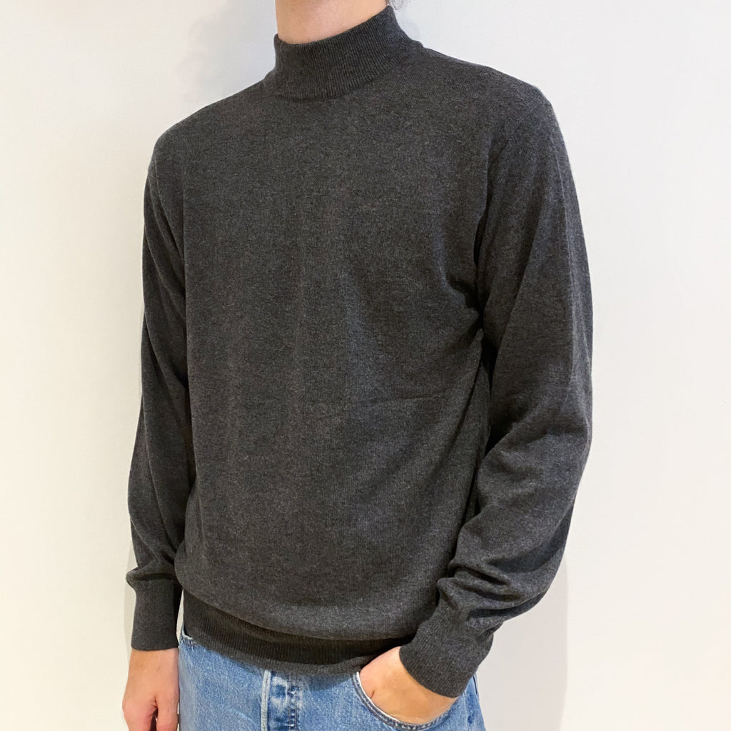 Men's Slate Grey Cashmere Turtle Neck Jumper Large