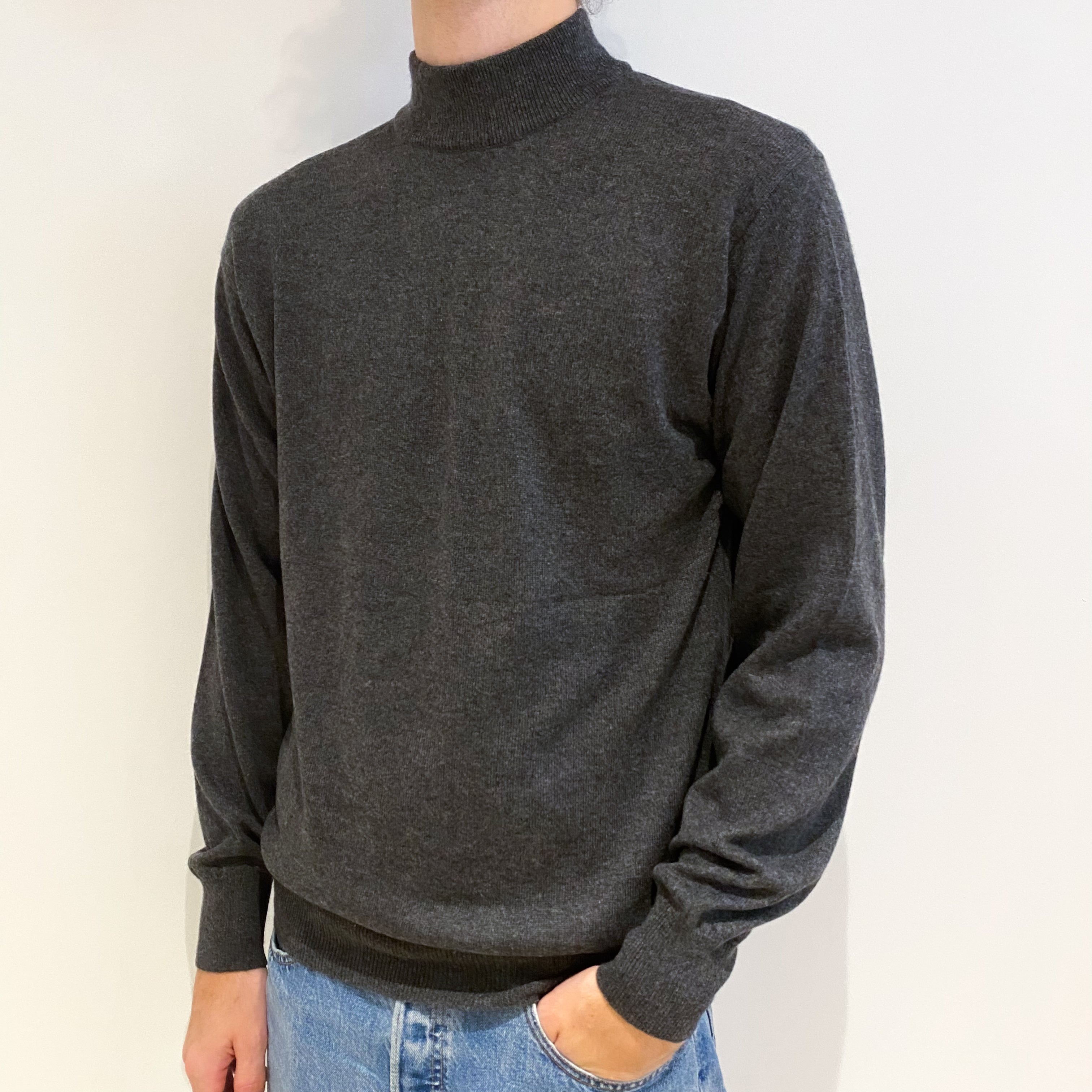 Men's Slate Grey Cashmere Turtle Neck Jumper Large