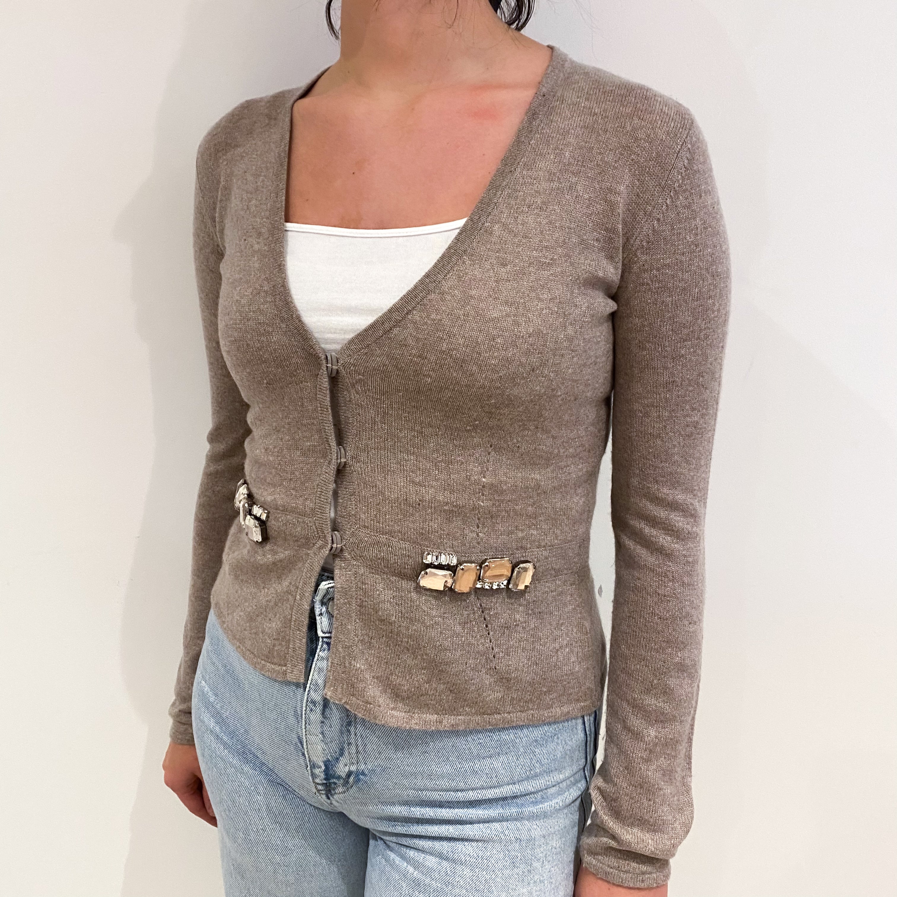 Biscuit Brown Cashmere V Neck Cardigan Small