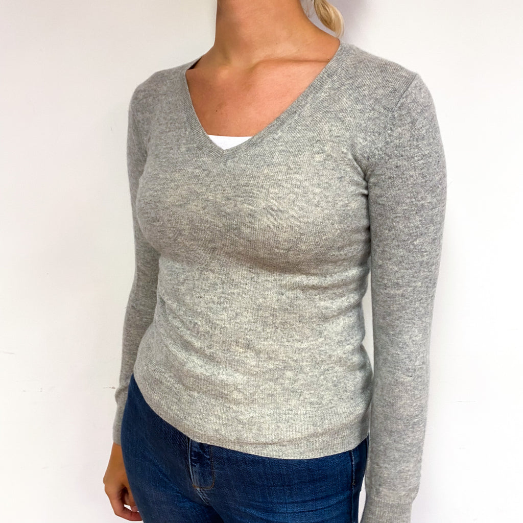 Smoke Grey Cashmere V-Neck Jumper Small