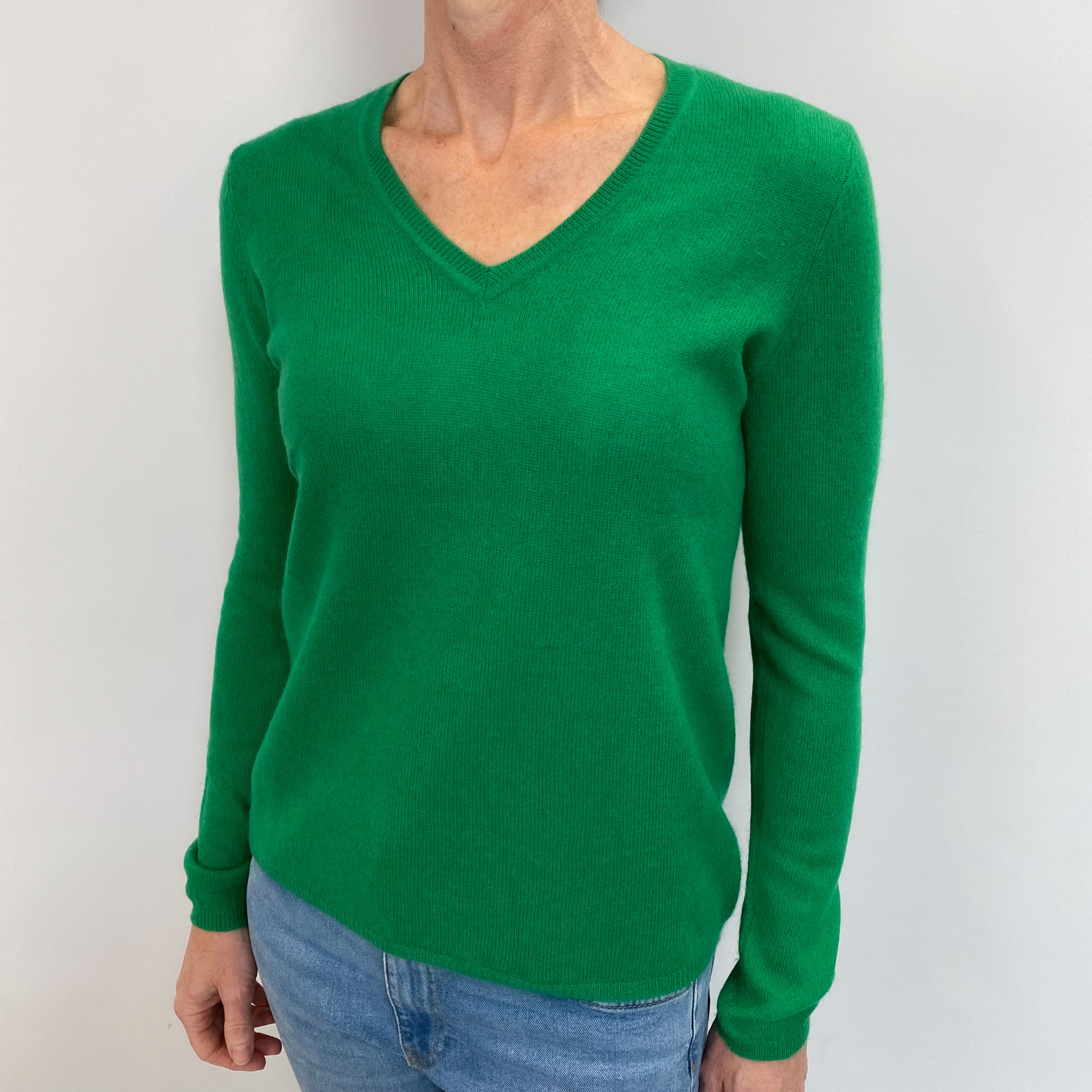Jade Green Cashmere V Neck Jumper Small