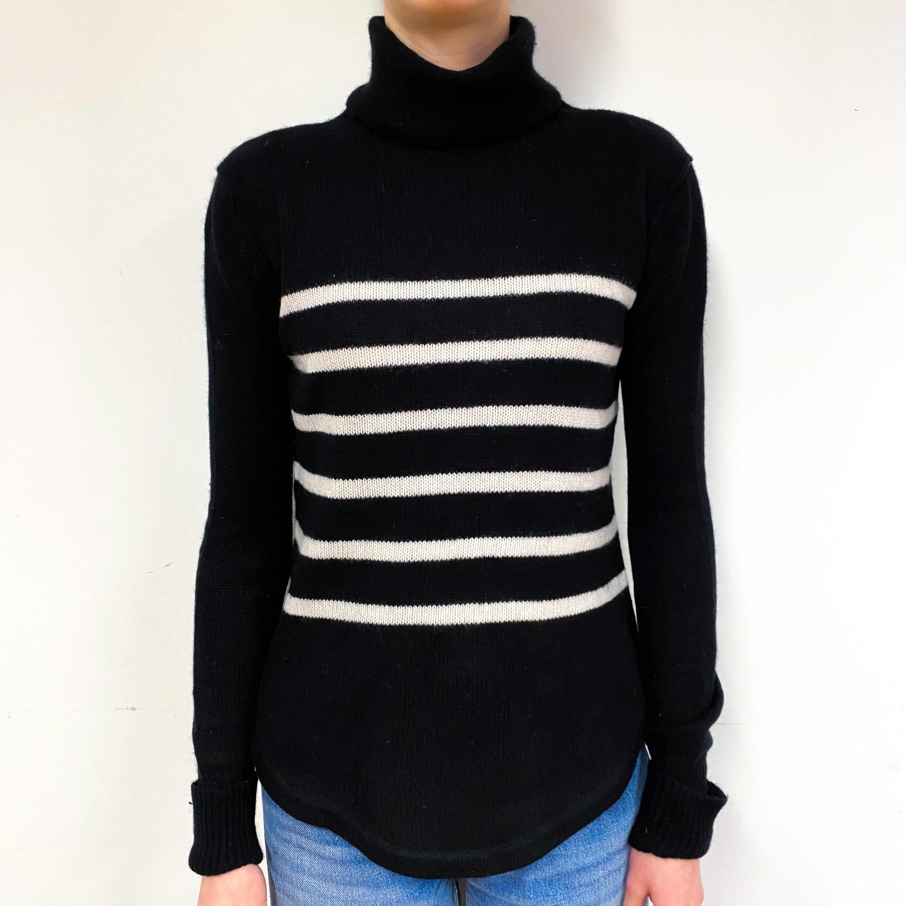 Jigsaw Black Striped Cashmere Polo Neck Jumper Extra Small