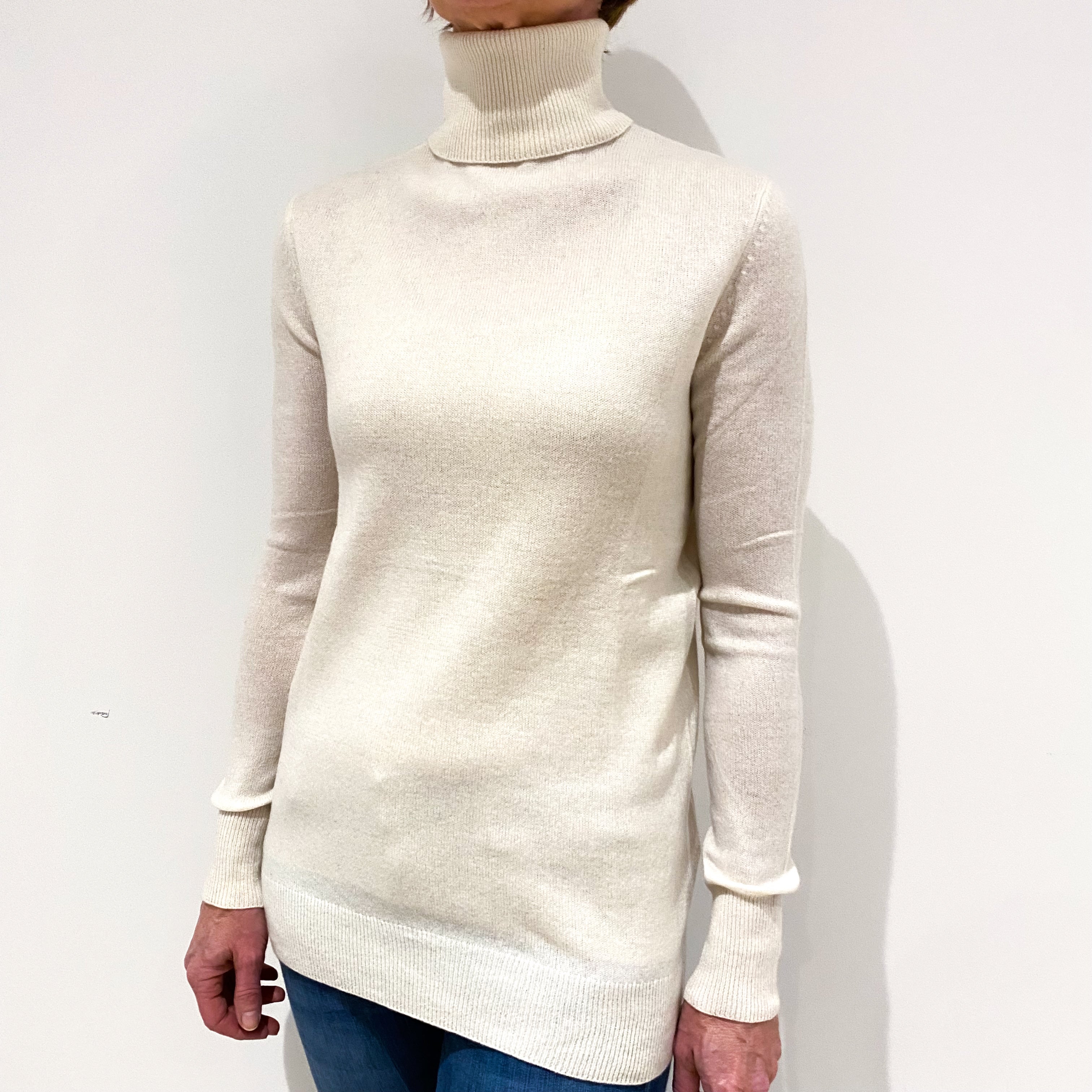 Cream Lightweight Cashmere Polo Neck Jumper Small