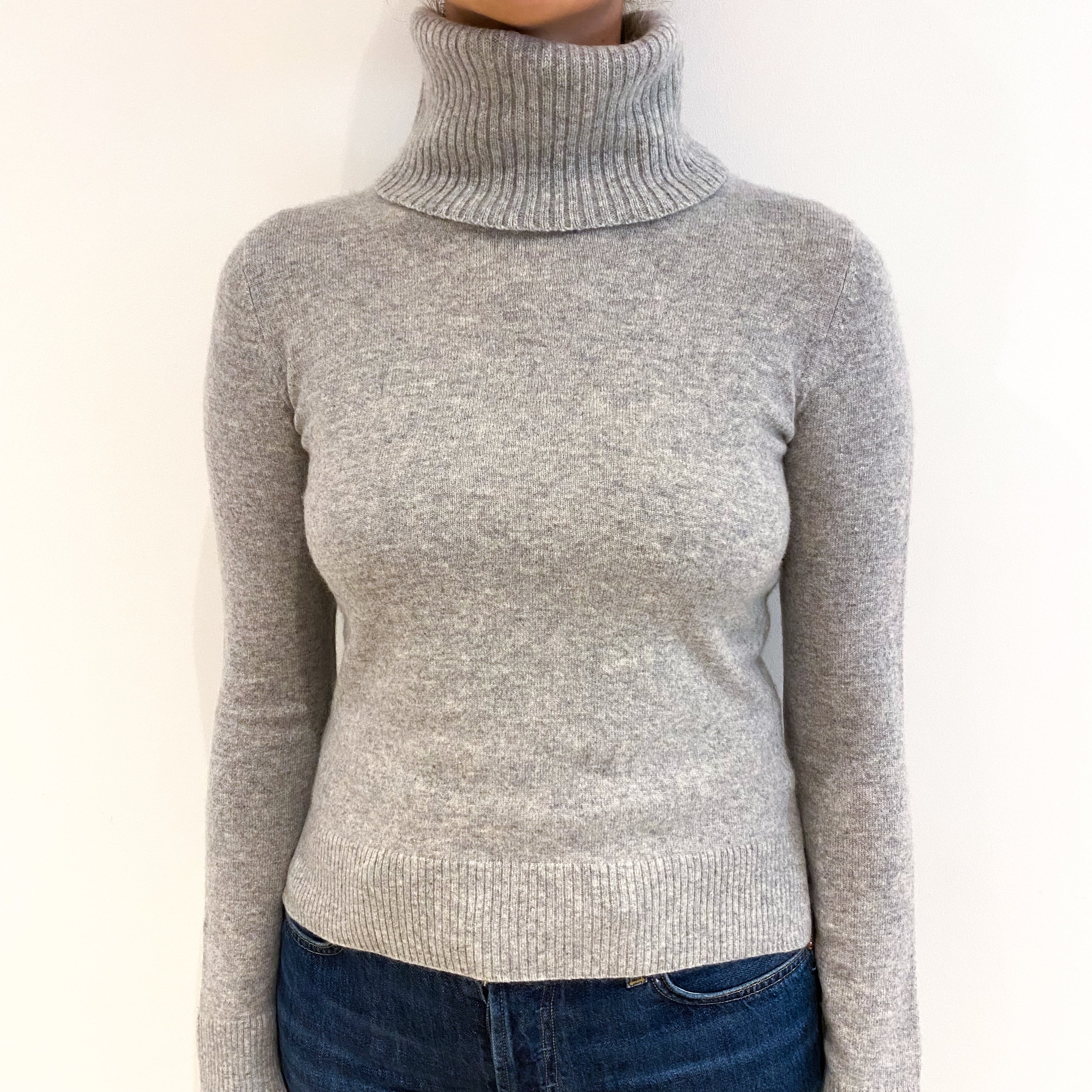 Smoke Grey Cashmere Polo Neck Jumper Small