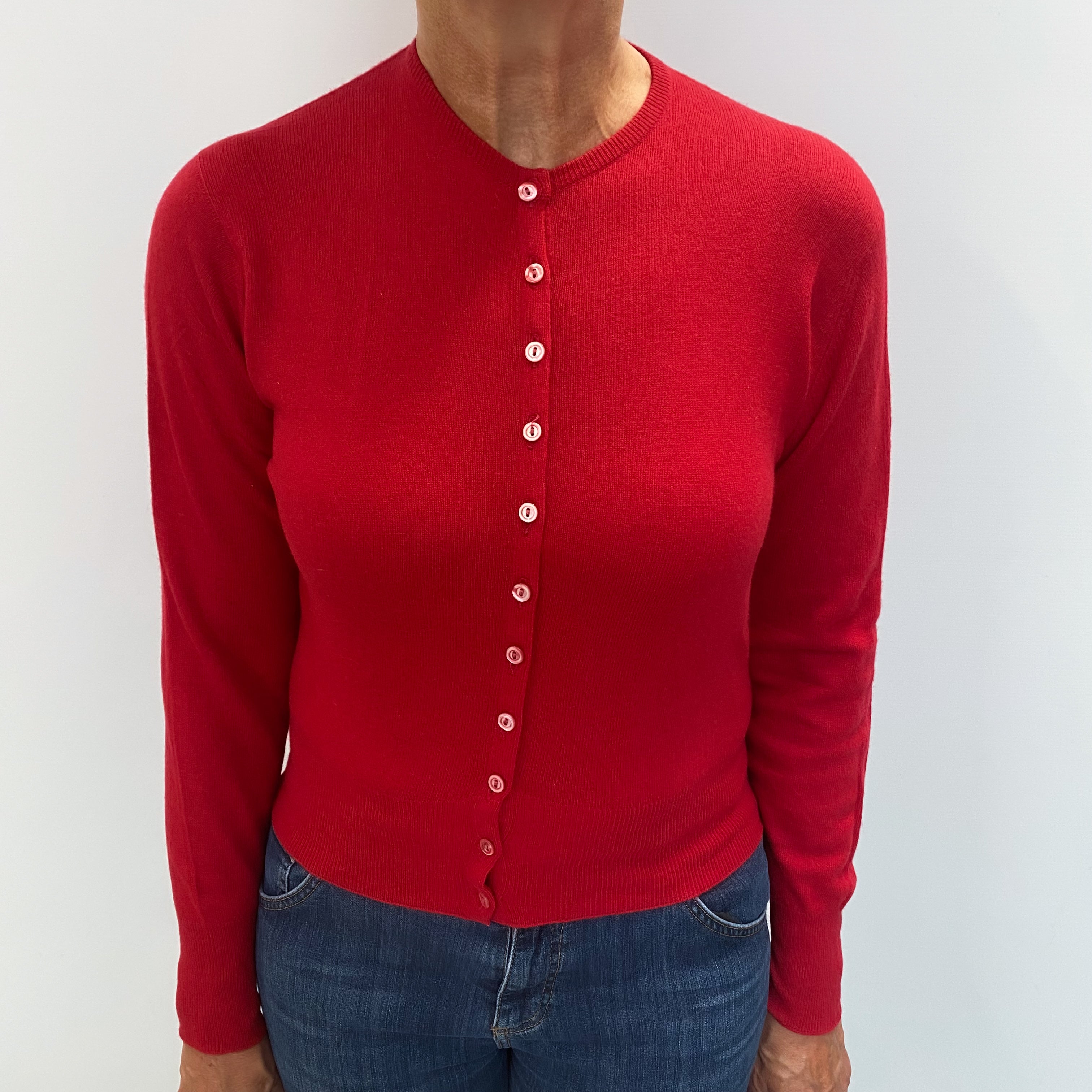 Scarlet Red Cashmere Crew Neck Cardigan Medium