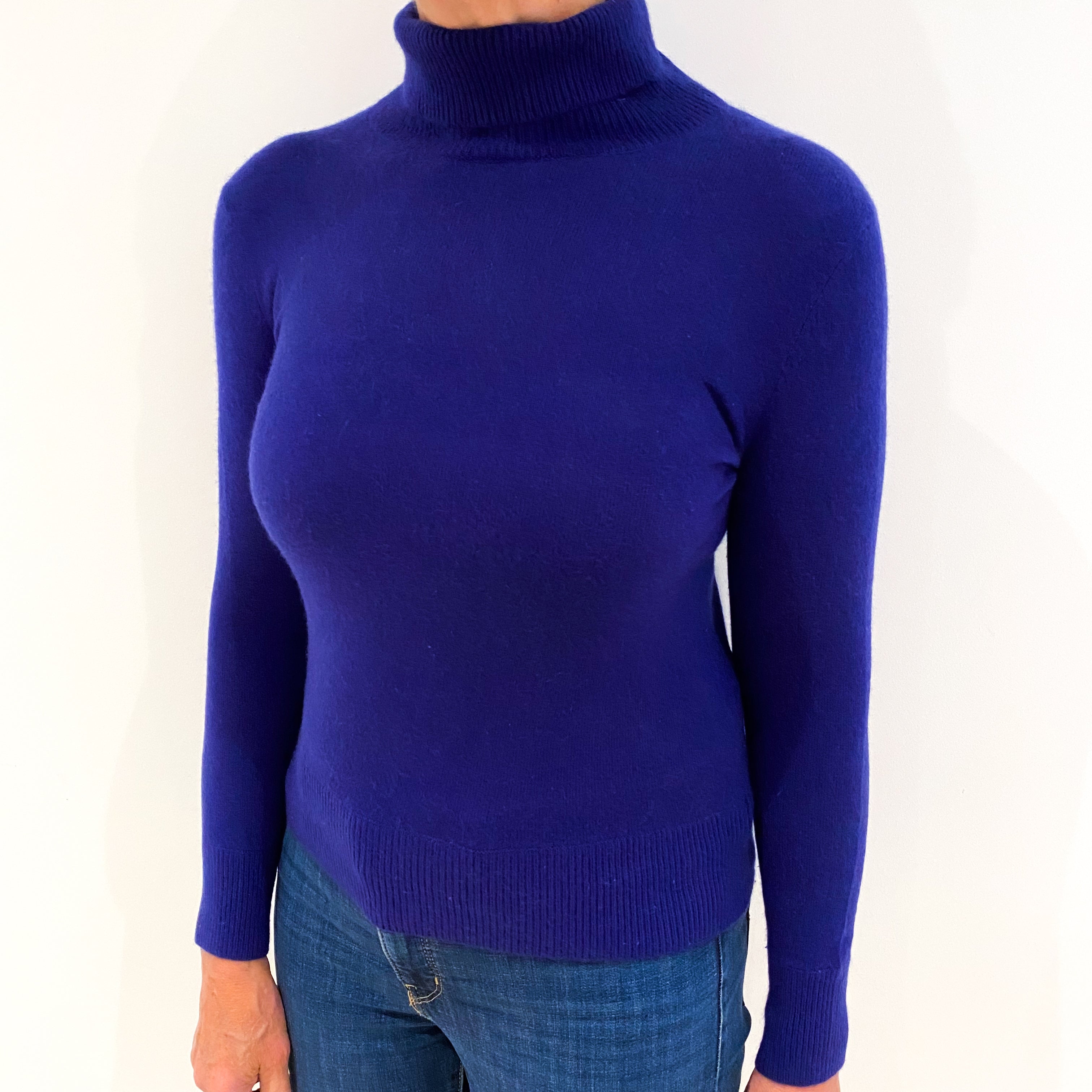 Lands End Royal Blue Cashmere Polo Neck Jumper Medium