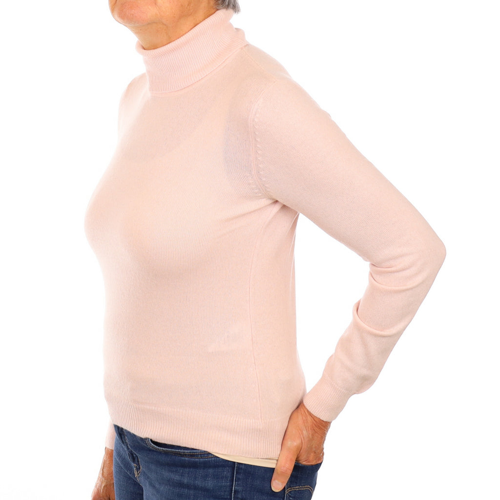 Ice Pink Cashmere Polo Neck Jumper Medium