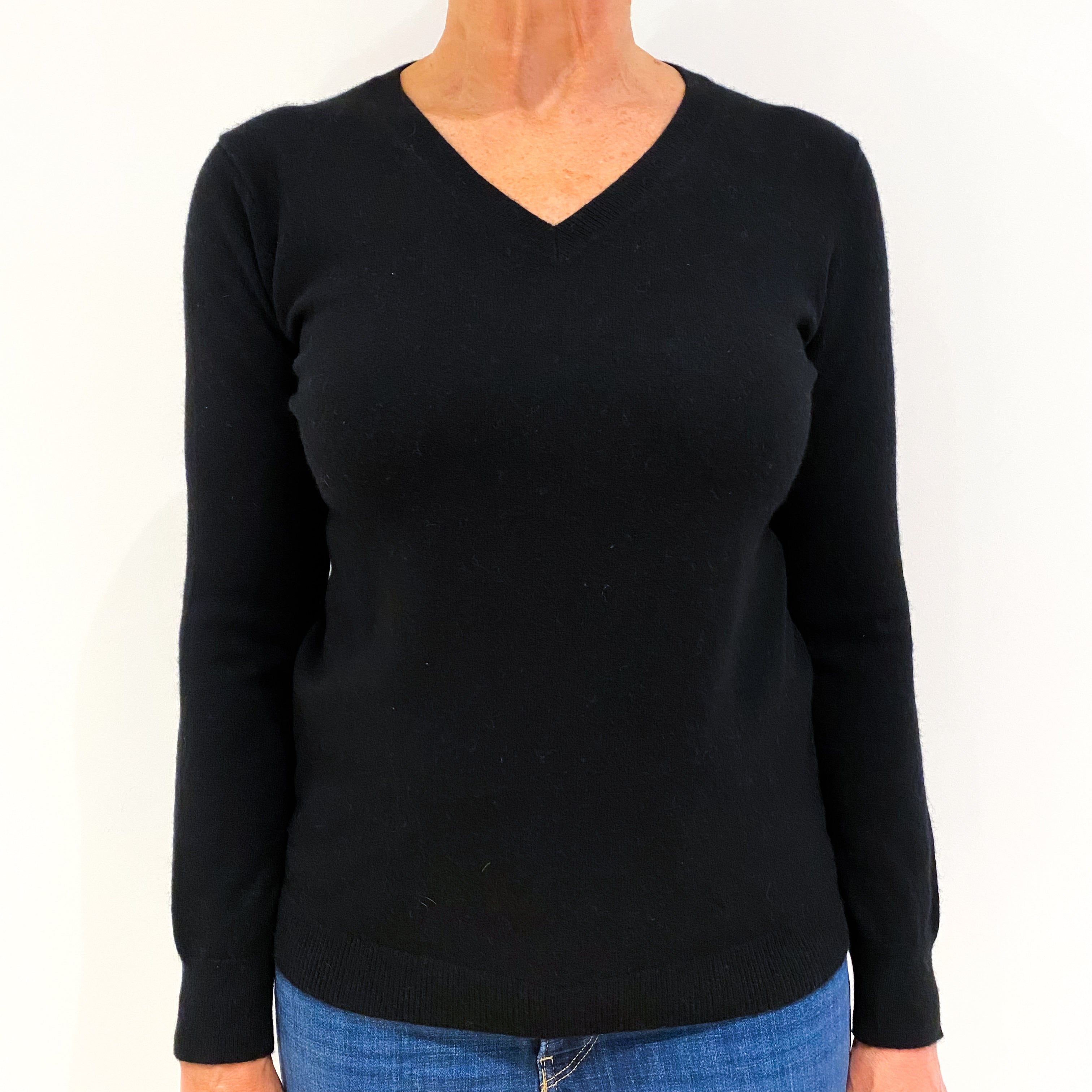 Black Cashmere V-Neck Jumper Medium