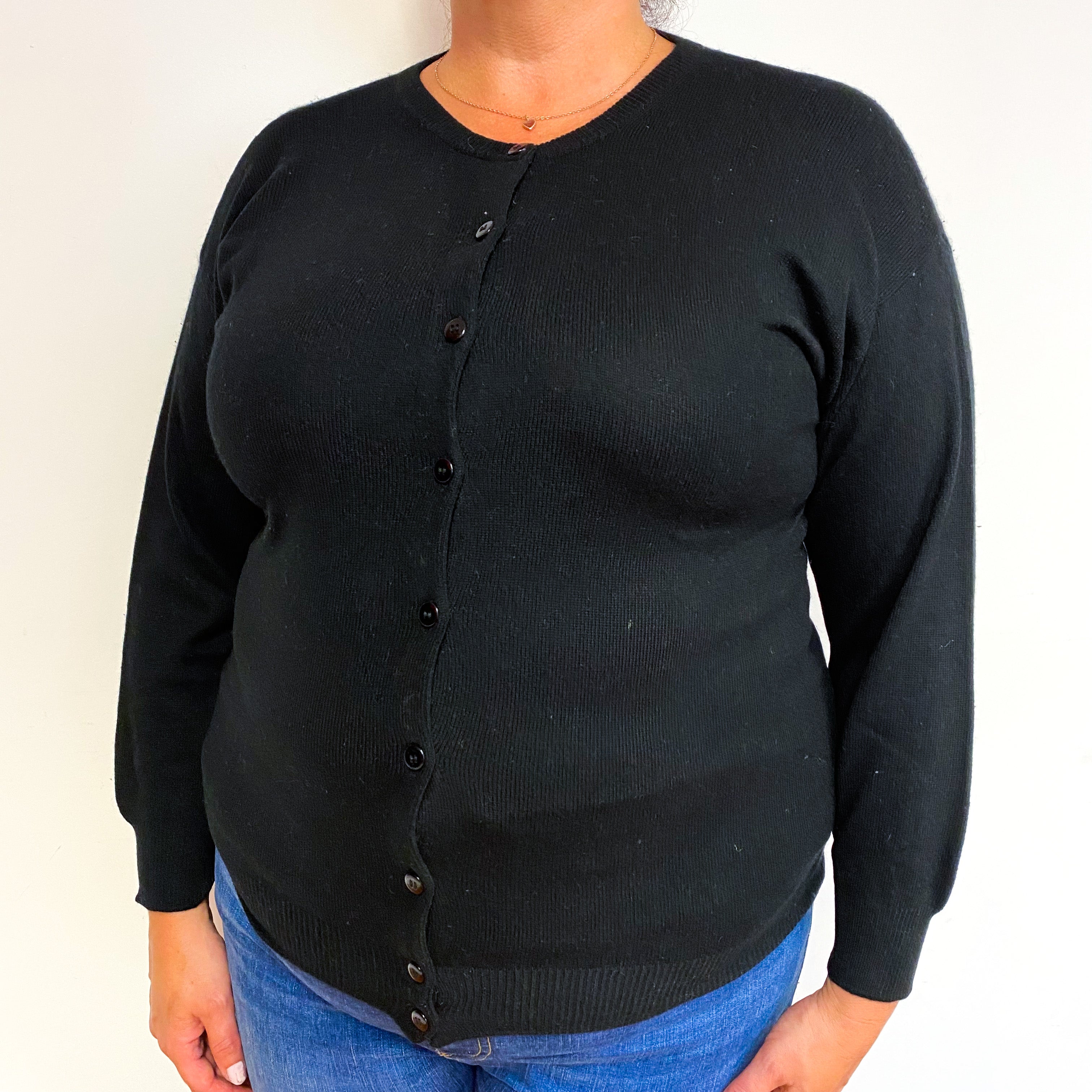 Black Cashmere Crew Neck Cardigan Extra Large