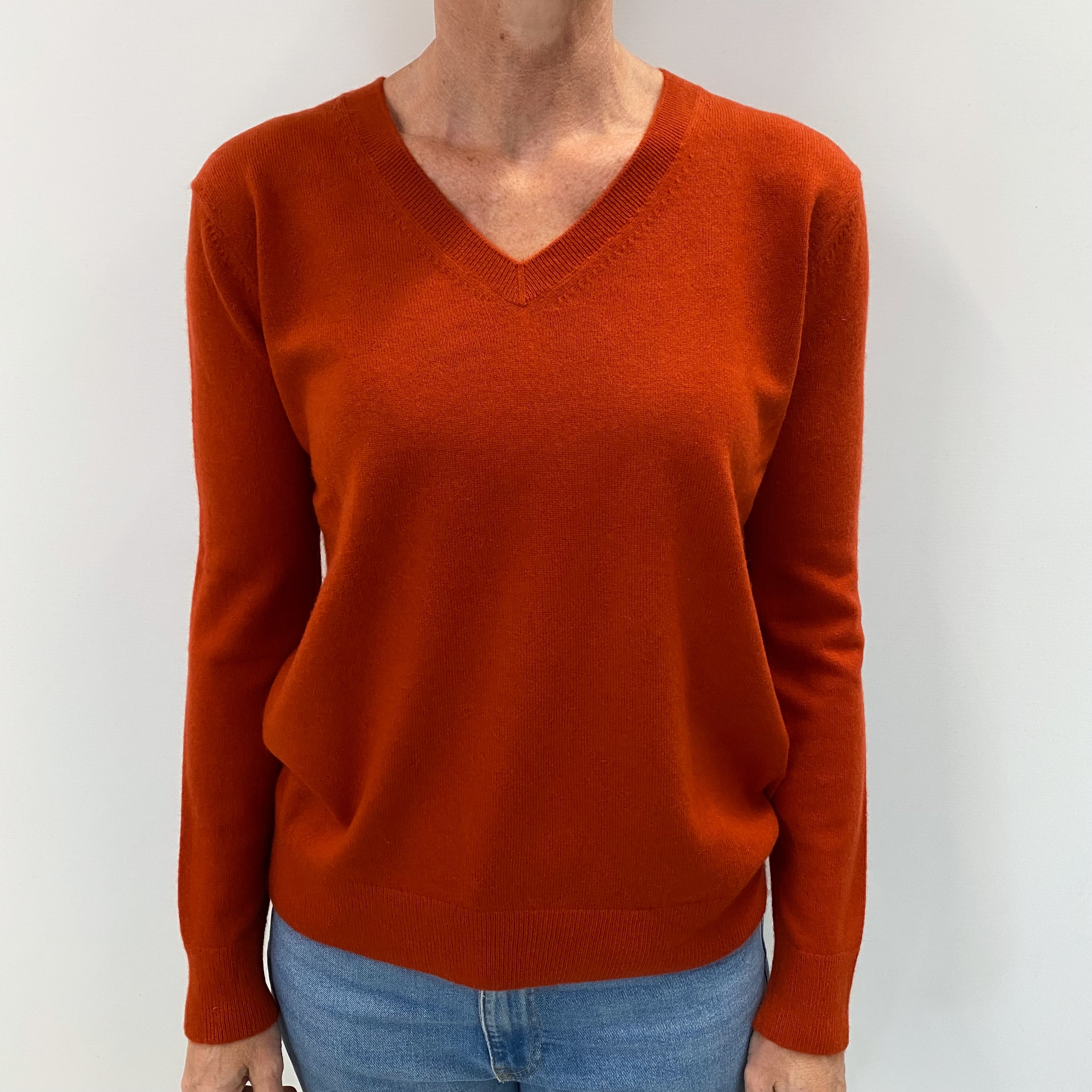 Vince Burnt Orange Cashmere V Neck Jumper Small