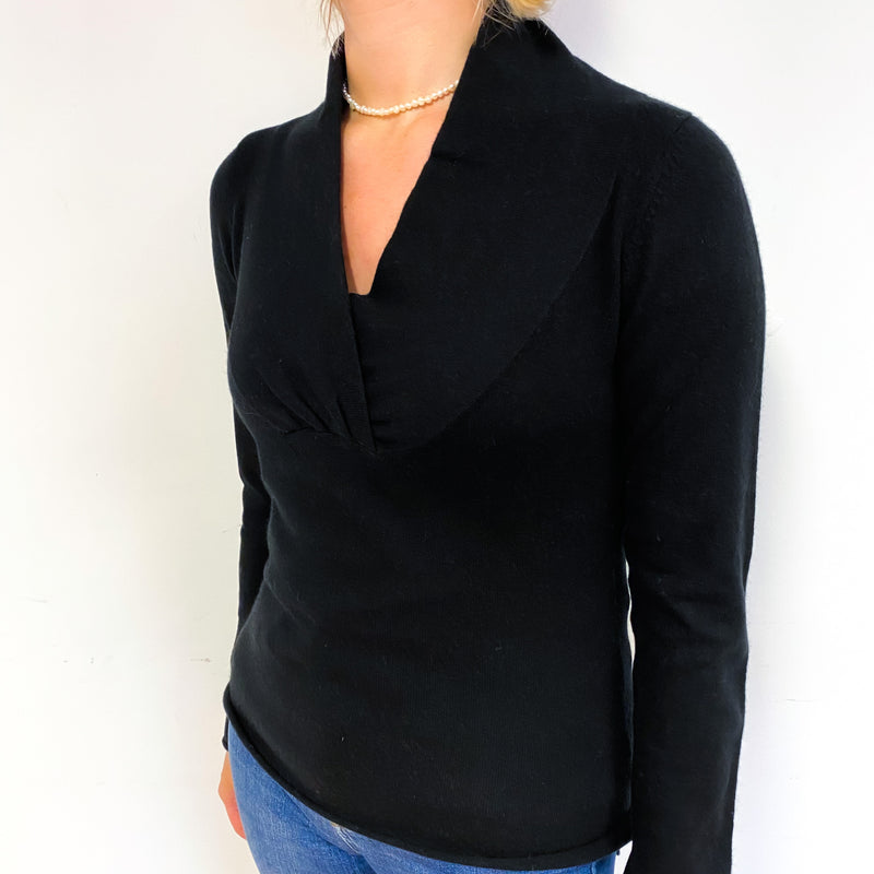 Black Cashmere Cross-Over V-Neck Jumper Small