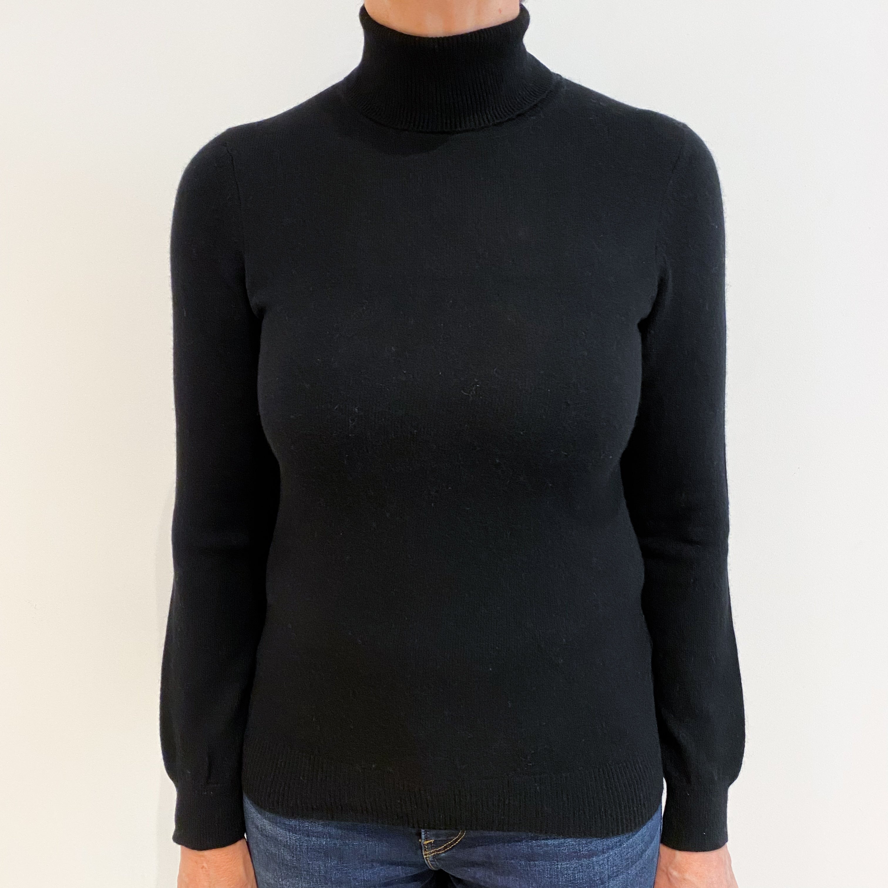 Black Cashmere Polo Neck Jumper Medium
