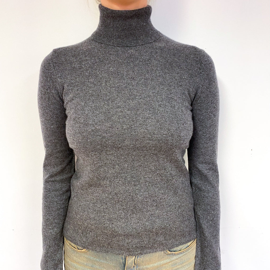 Slate Grey Cashmere Polo Neck Jumper Small