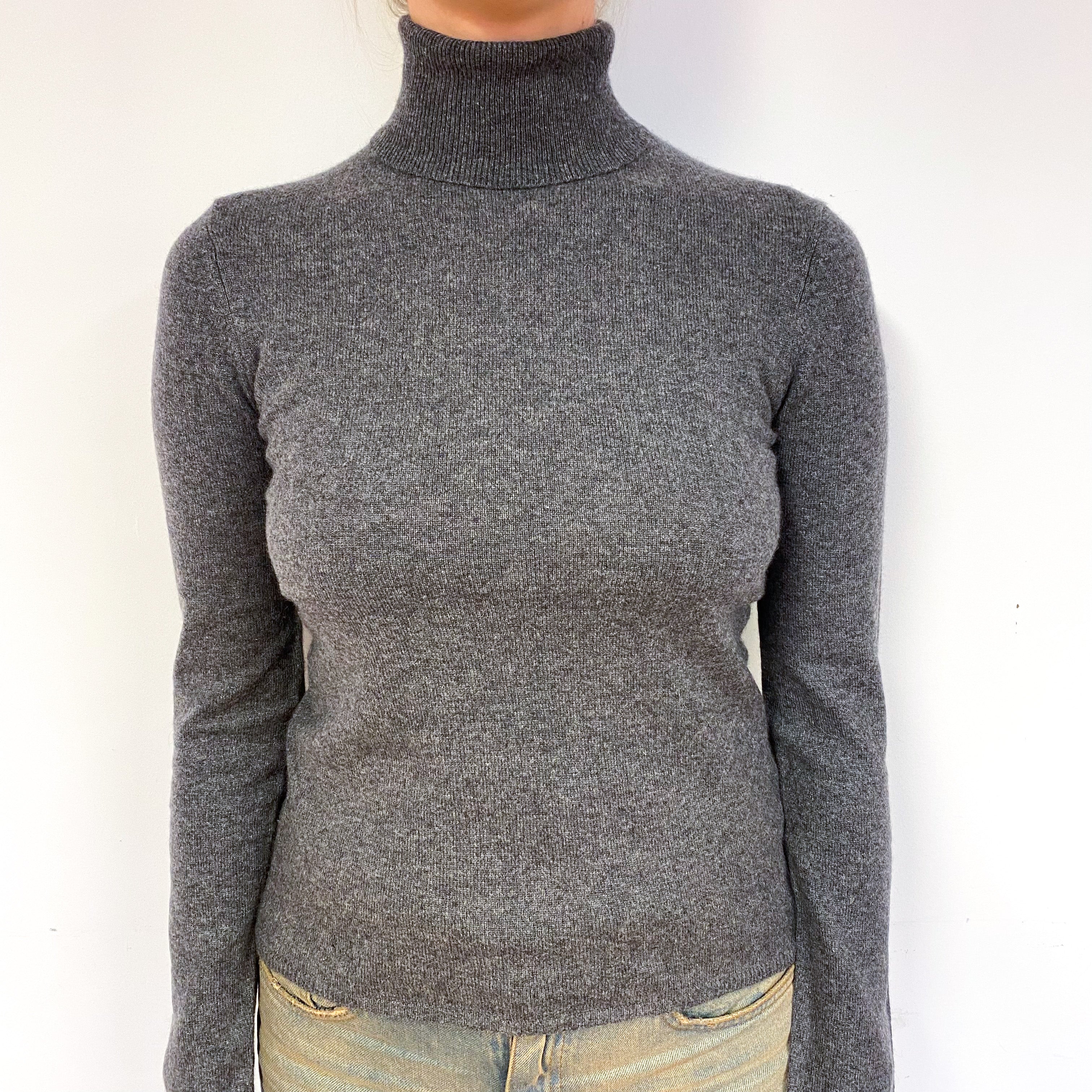 Slate Grey Cashmere Polo Neck Jumper Small