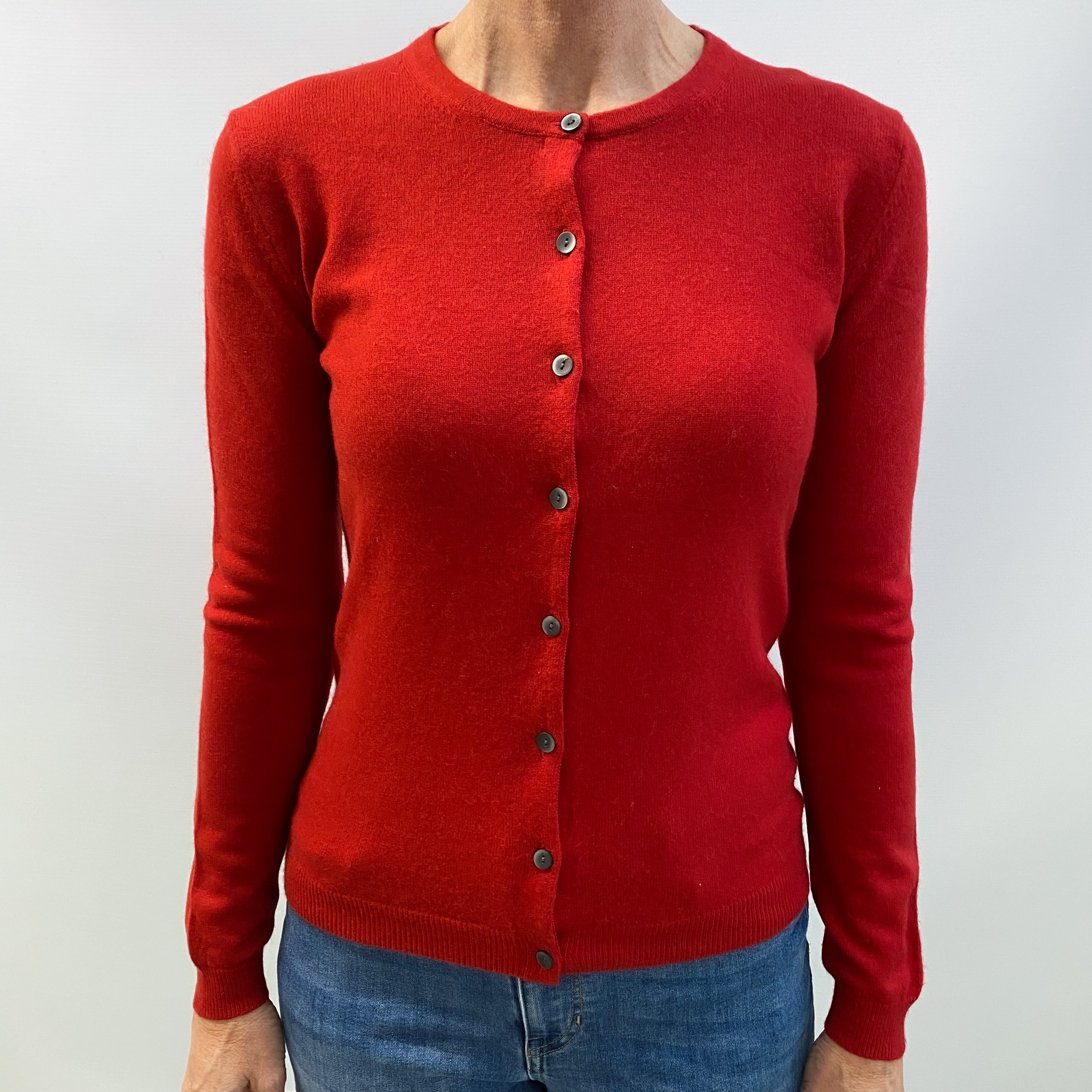 Spanish Red Cashmere Crew Neck Cardigan Small