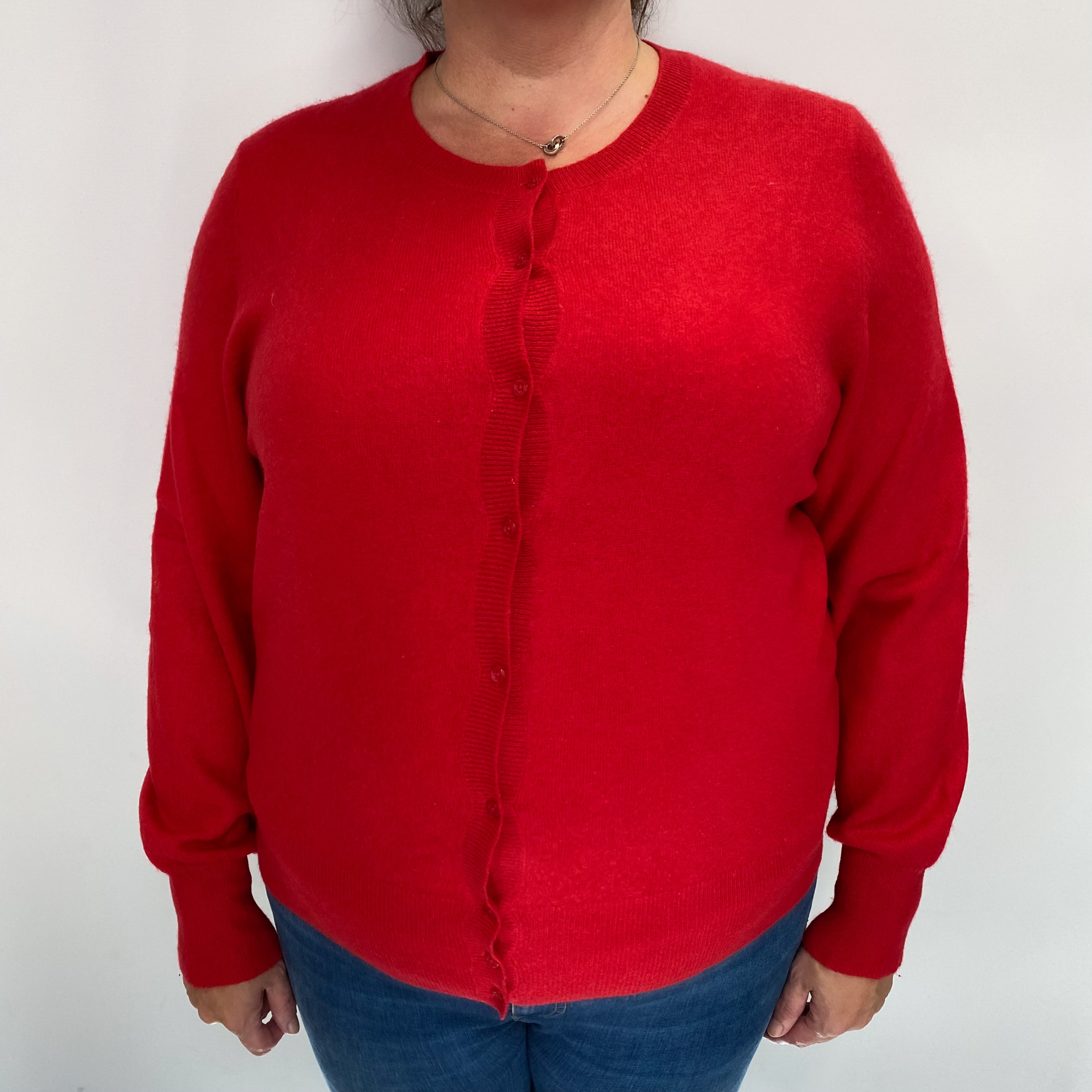Scarlet Red Cashmere Crew Cardigan Extra Large