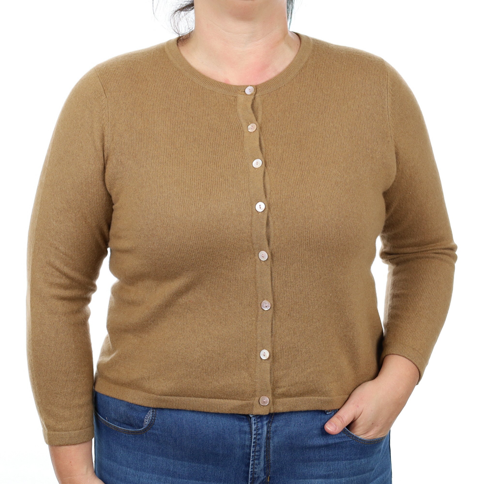 Toffee Brown Cashmere Crew Neck Cardigan Large Petite