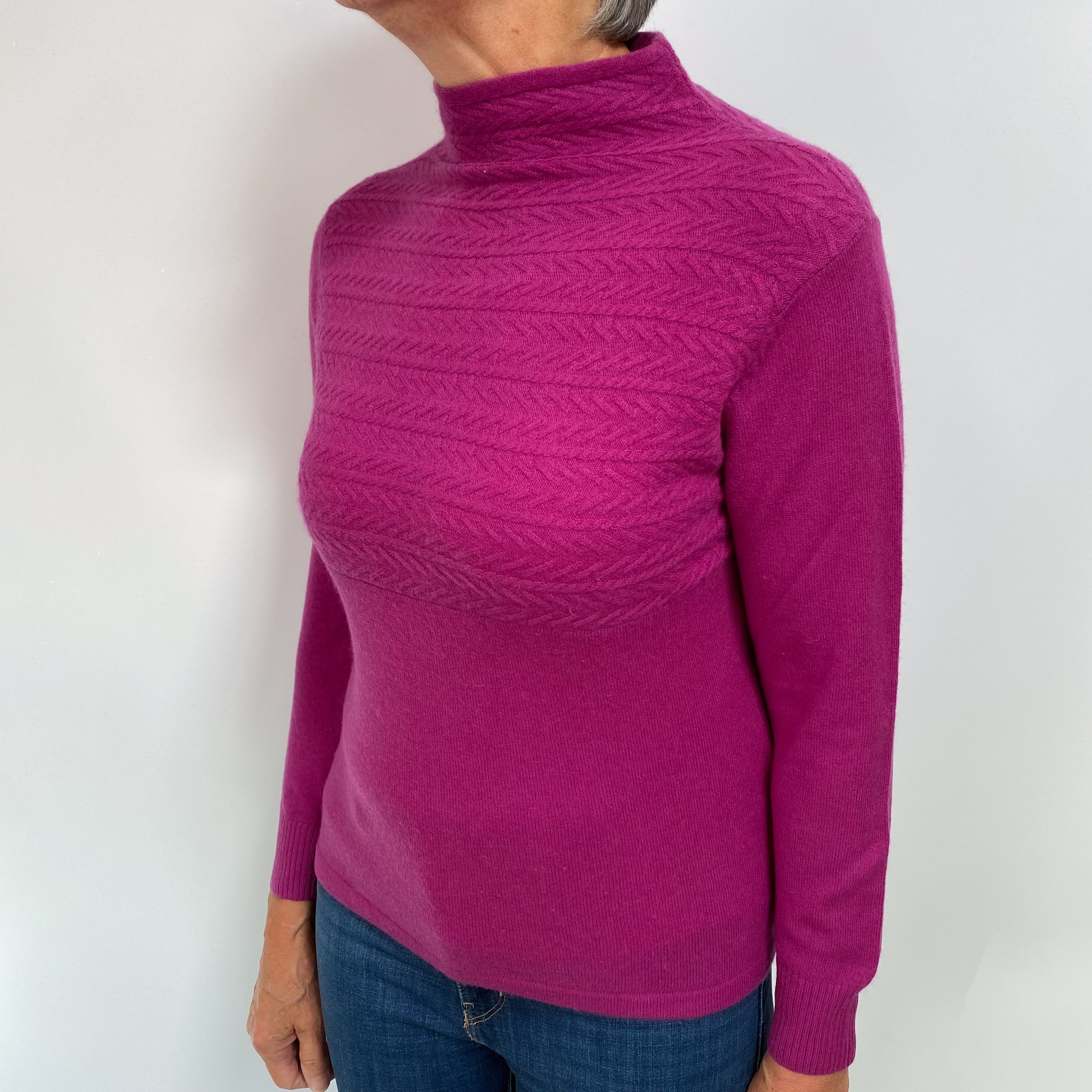 Magenta Purple Cashmere Funnel Neck Jumper Medium