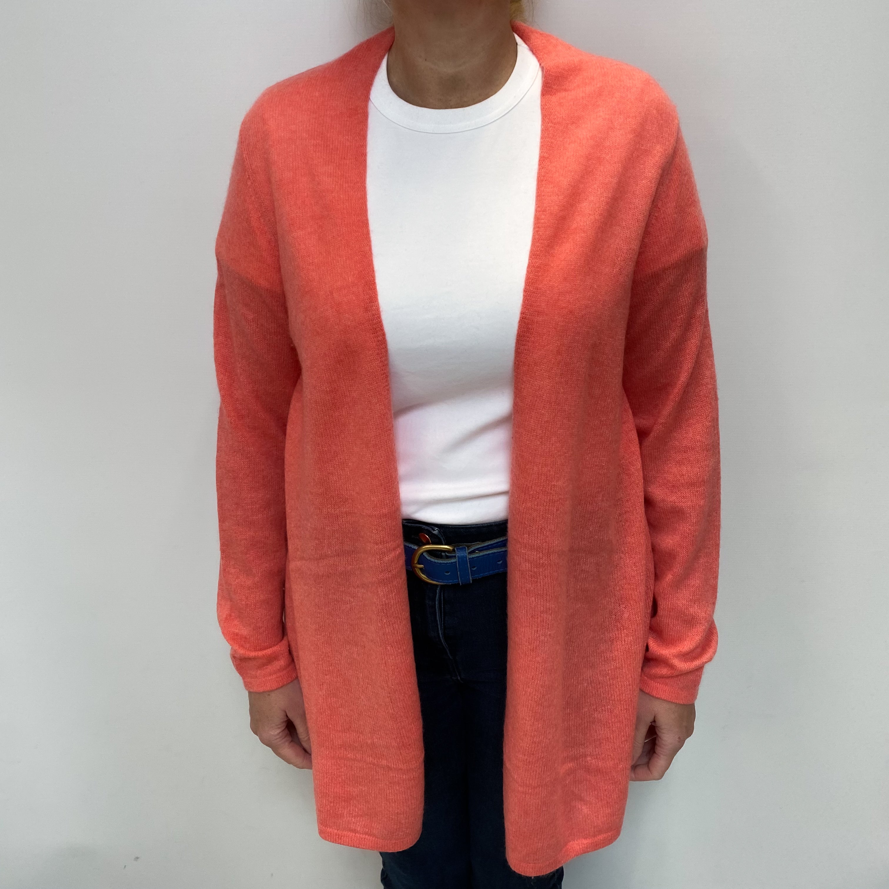 Pure Coral Pink Cashmere Edge to Edge Cardigan Large