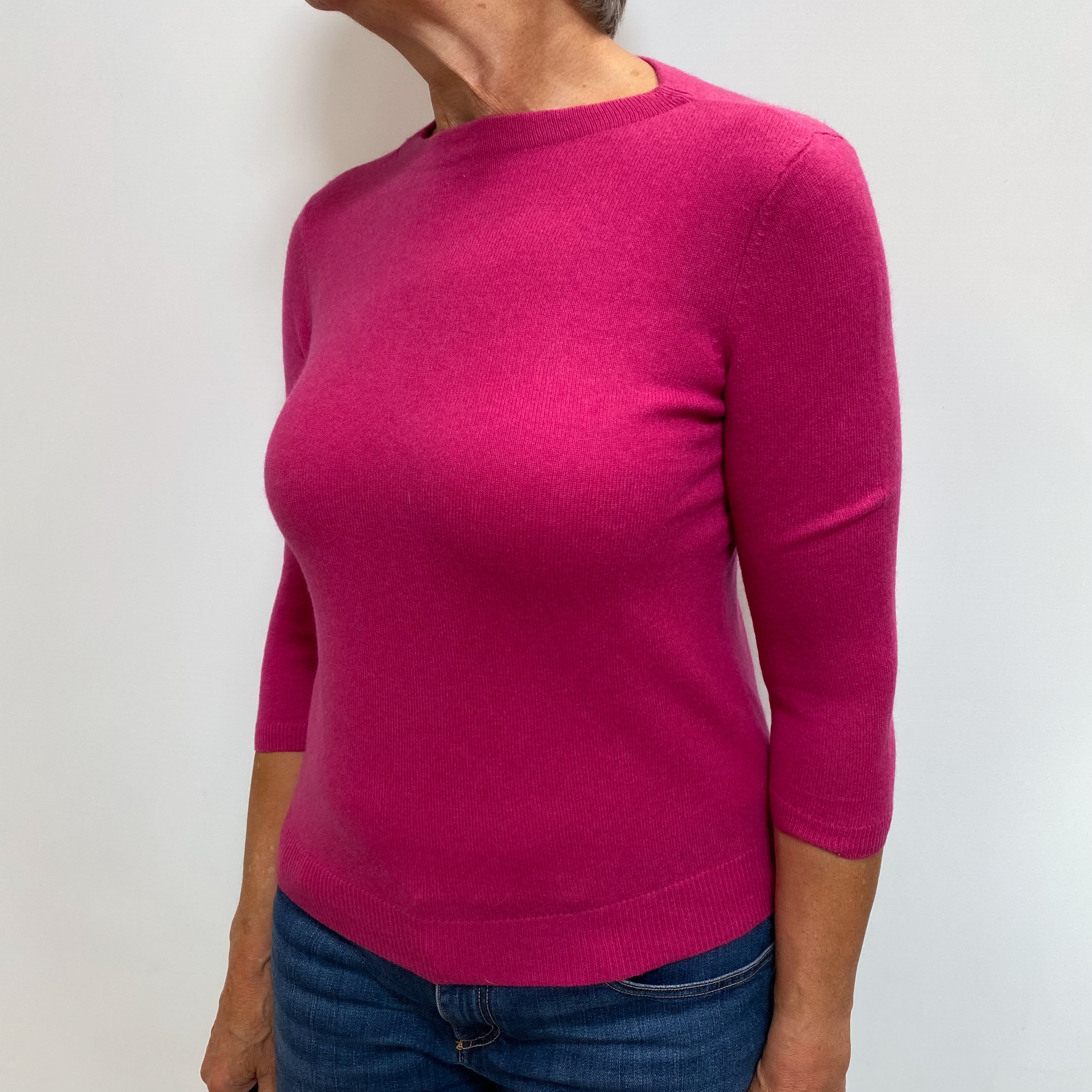 Fuchsia Pink Cashmere Crew Neck Jumper Medium