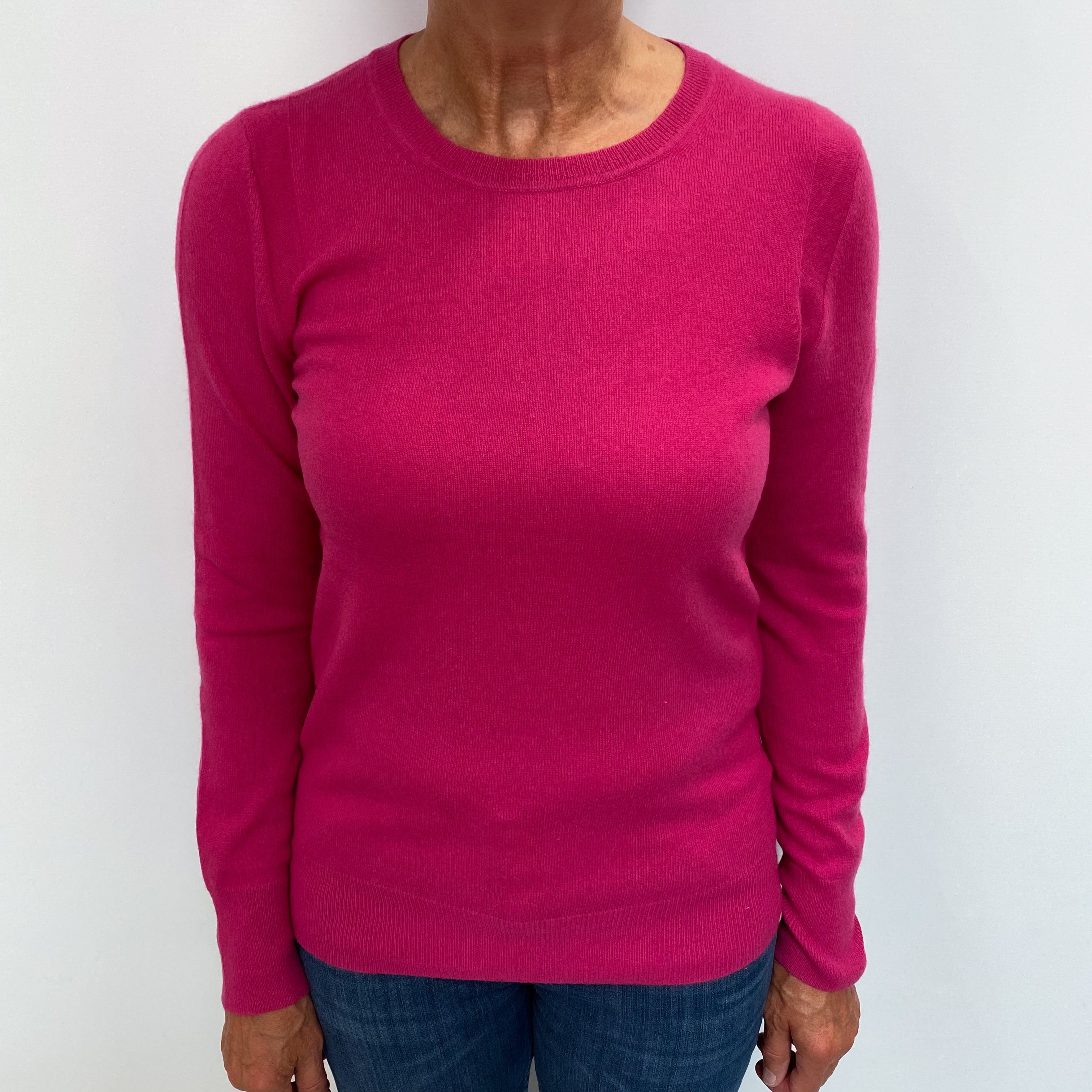 Fuchsia Pink Cashmere Crew Neck Jumper Medium