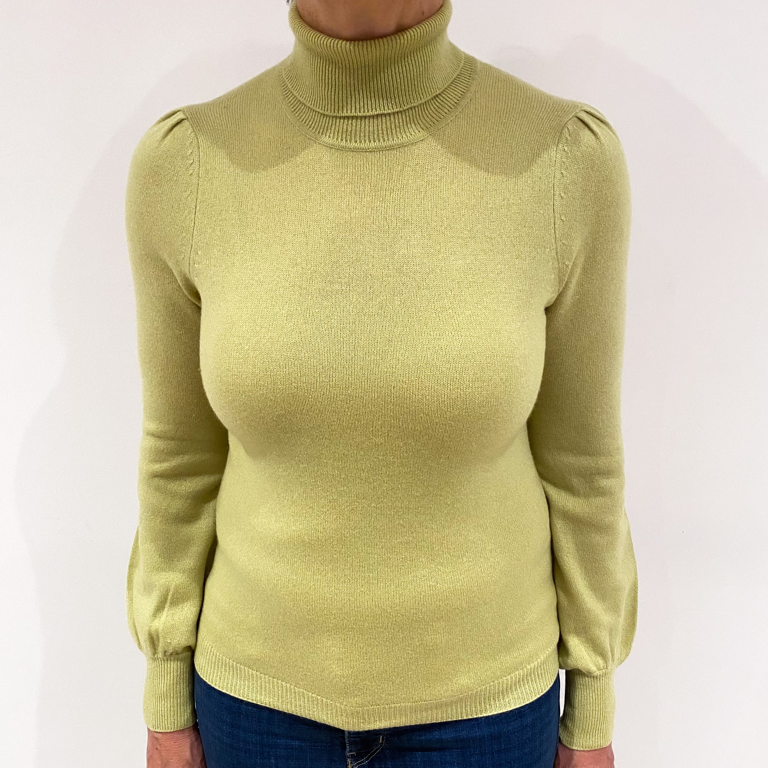 Pistachio Green Cashmere Polo Neck Jumper Medium