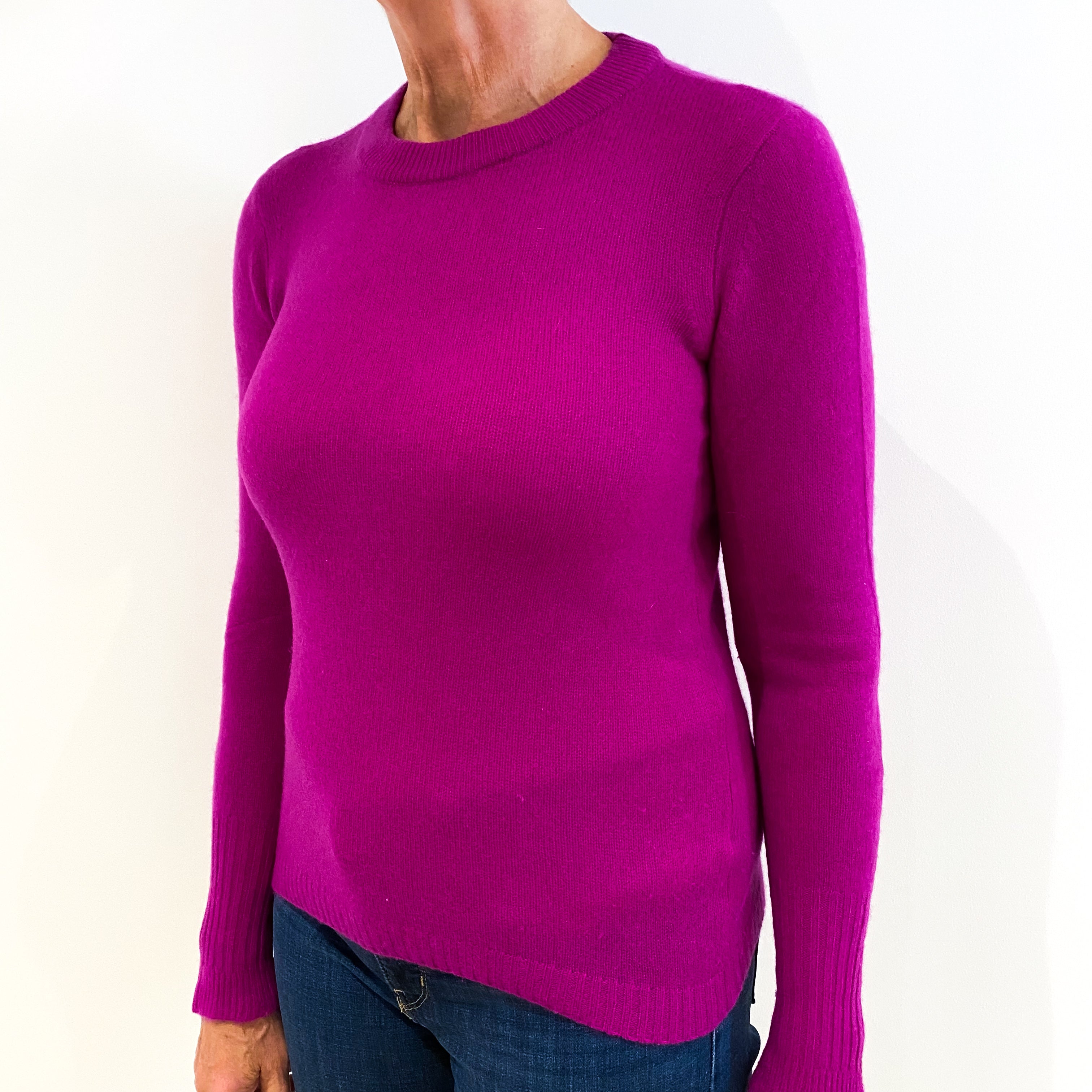 Magenta Pink Cashmere Crew Neck Jumper Medium