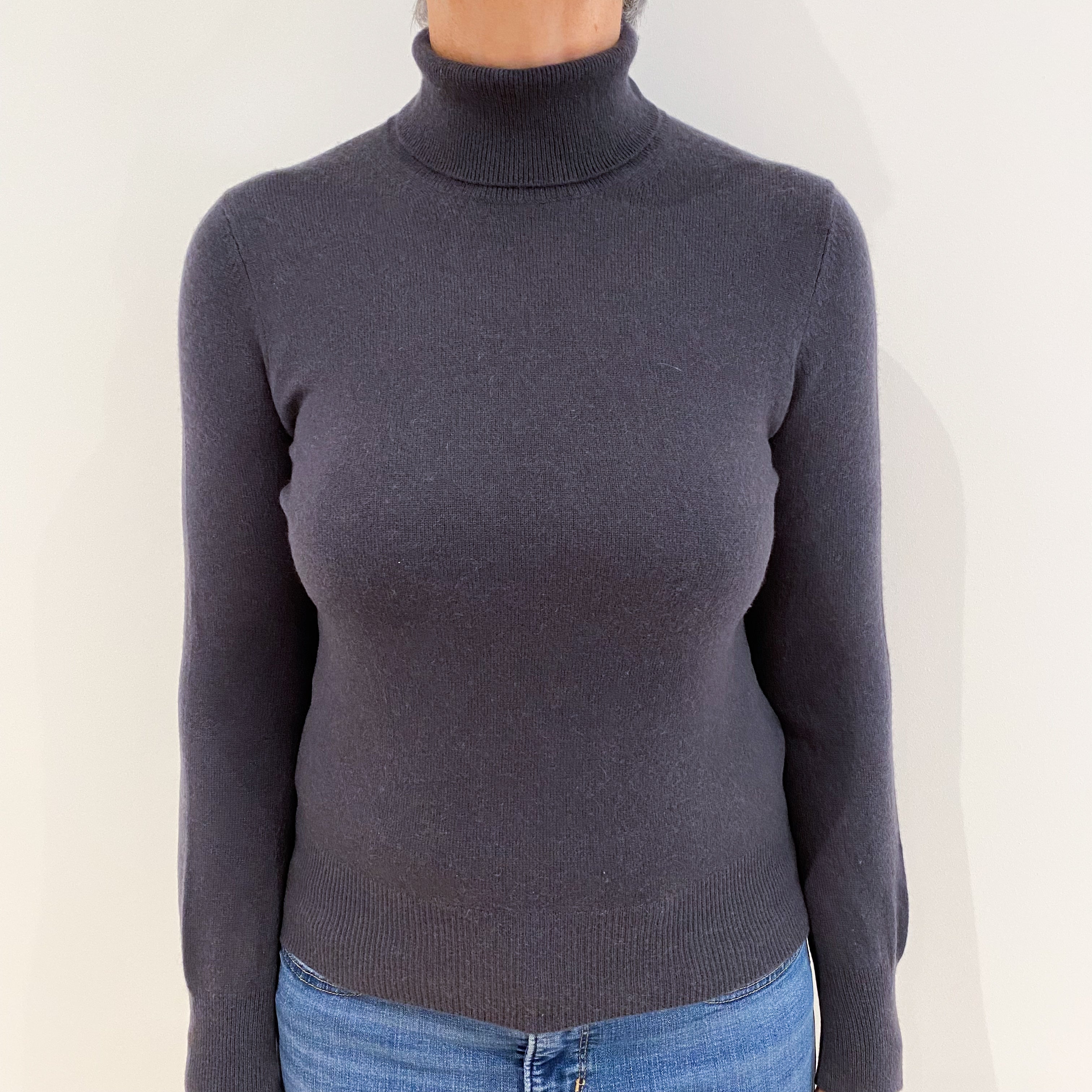 Dark Slate Grey Cashmere Polo Neck Jumper Medium