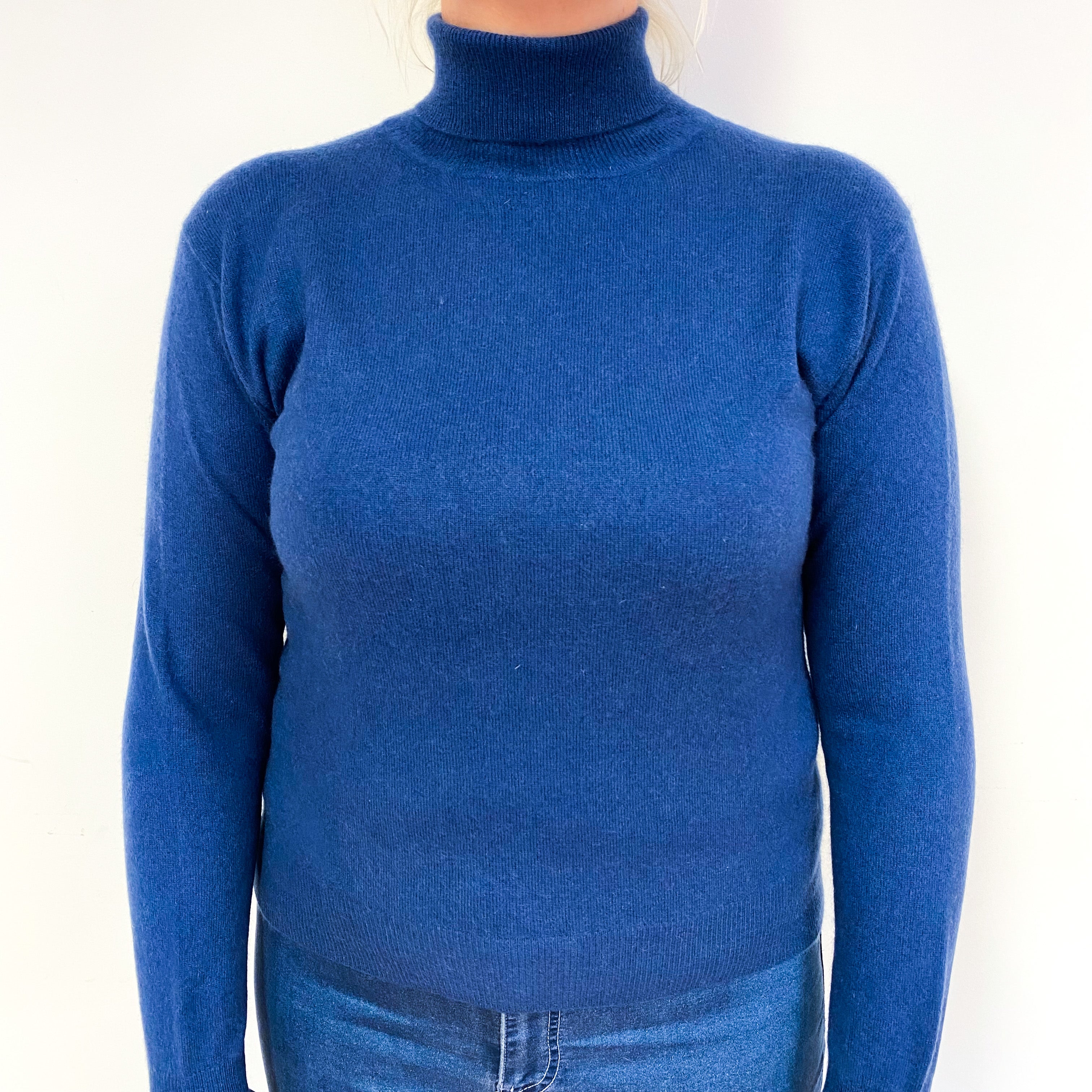 Sea Blue Cashmere Polo Neck Jumper Large