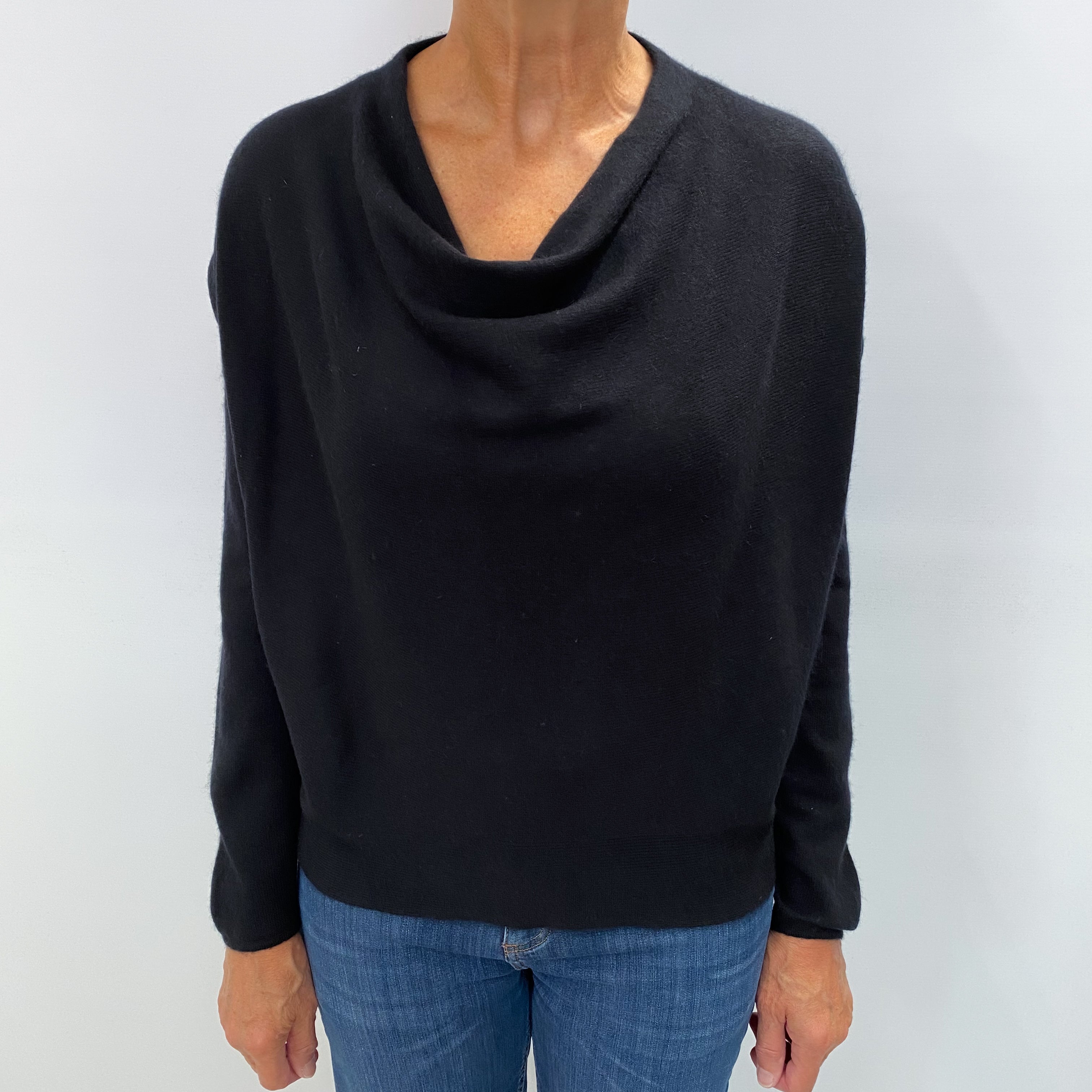 Black Cashmere Drape Neck Jumper Medium