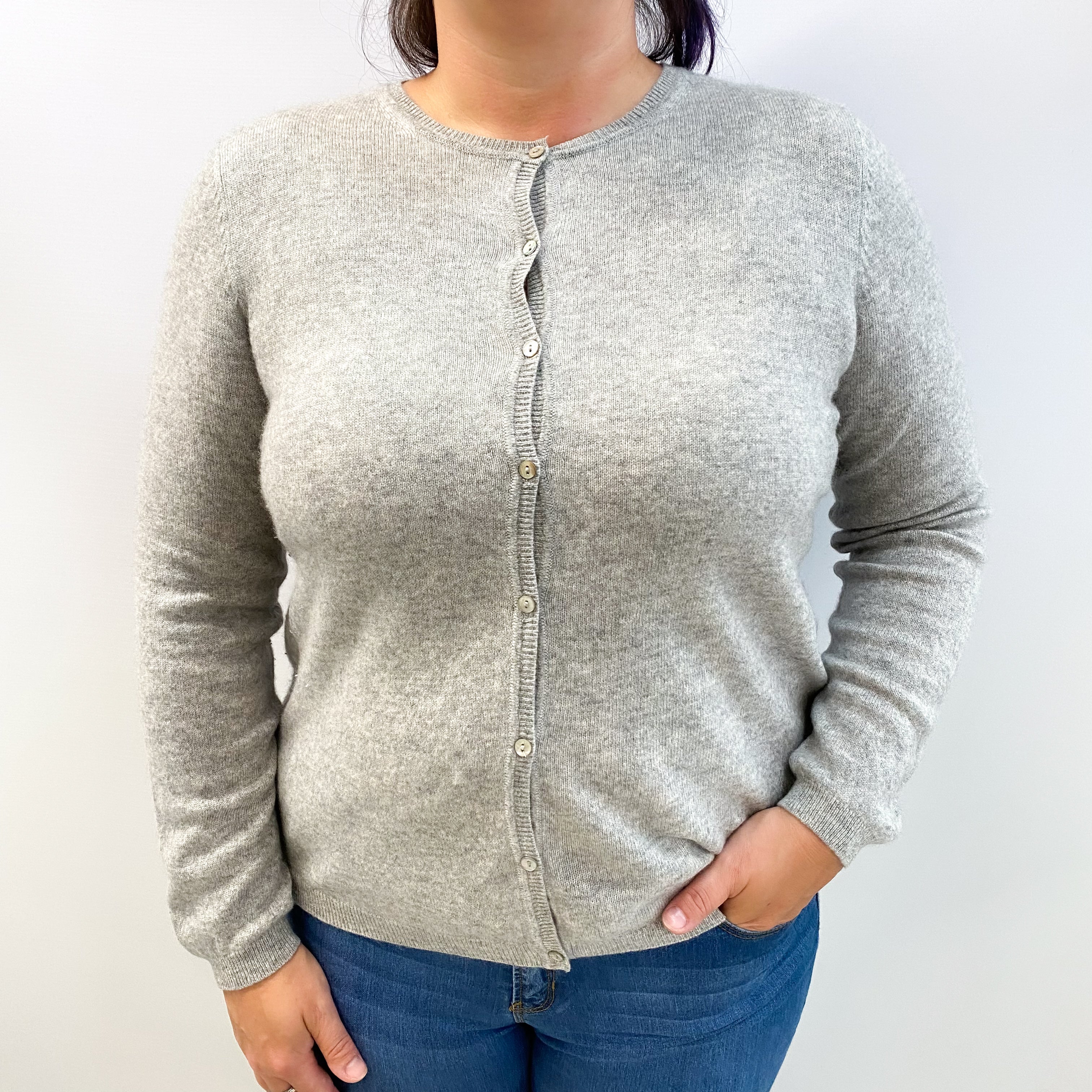 Smoke Grey Cashmere Crew Neck Cardigan Large