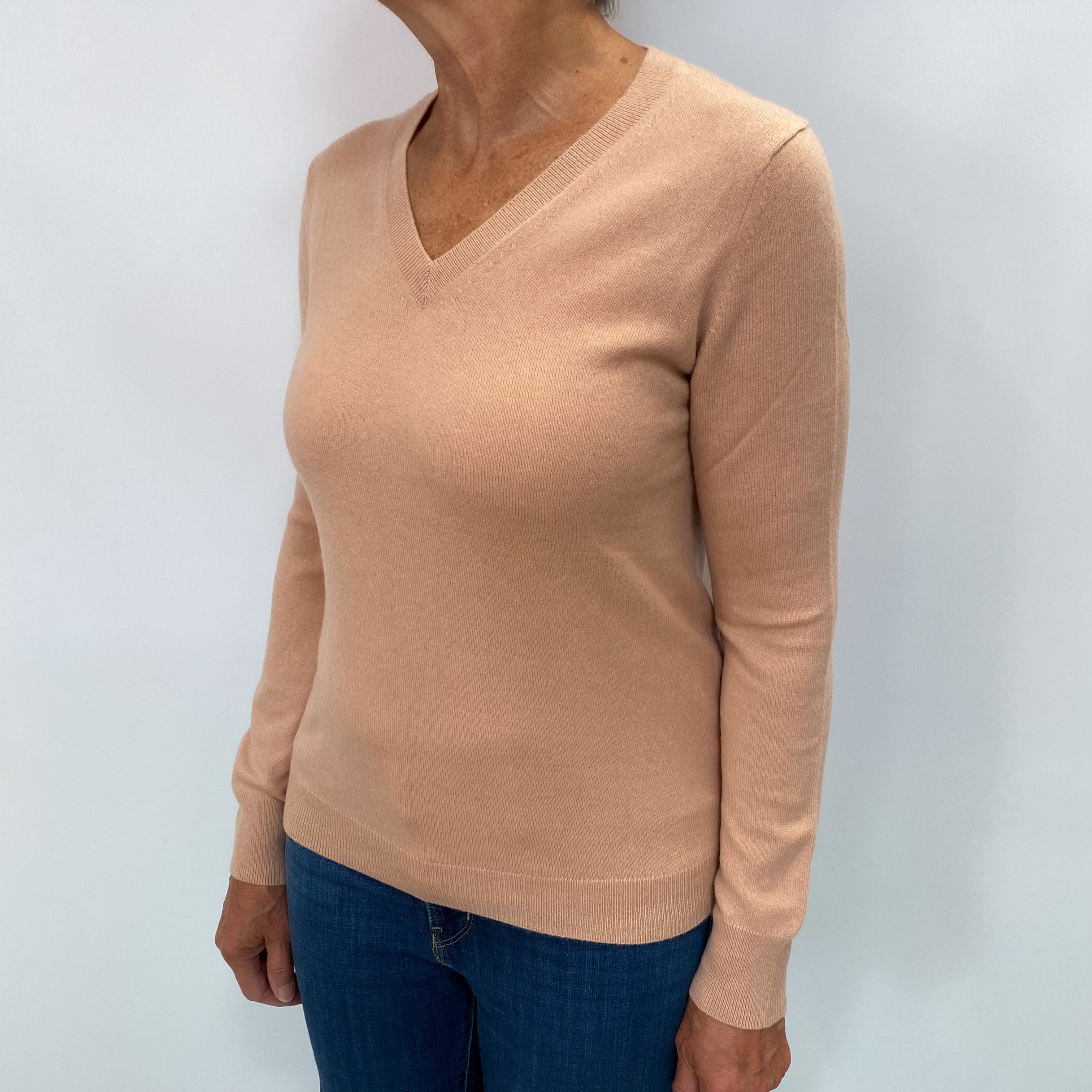 Dusky Pink Cashmere V Neck Jumper Medium