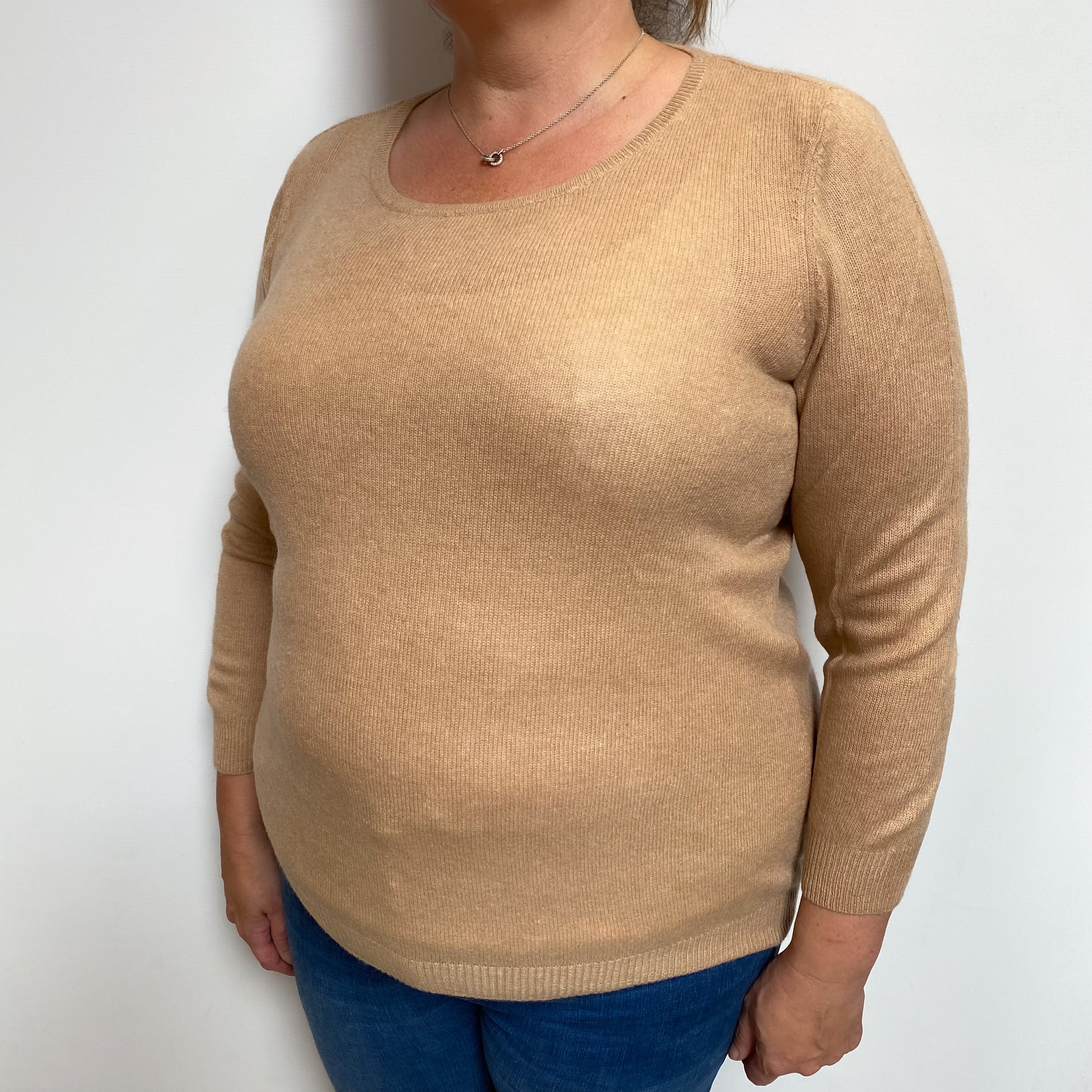 Camel Brown Cashmere Scoop Neck Jumper Extra Large