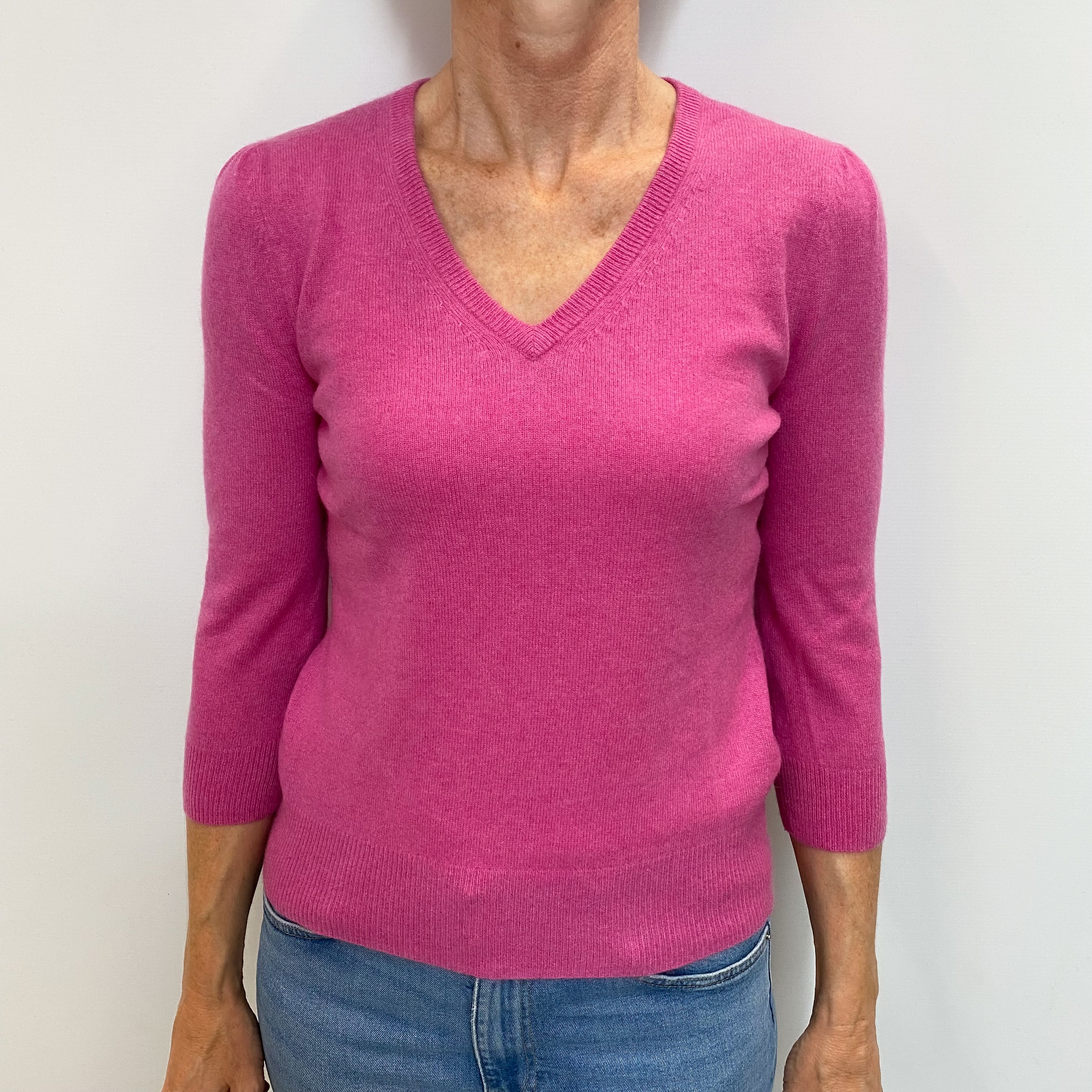 Tulip Pink Cashmere V Neck Jumper Small
