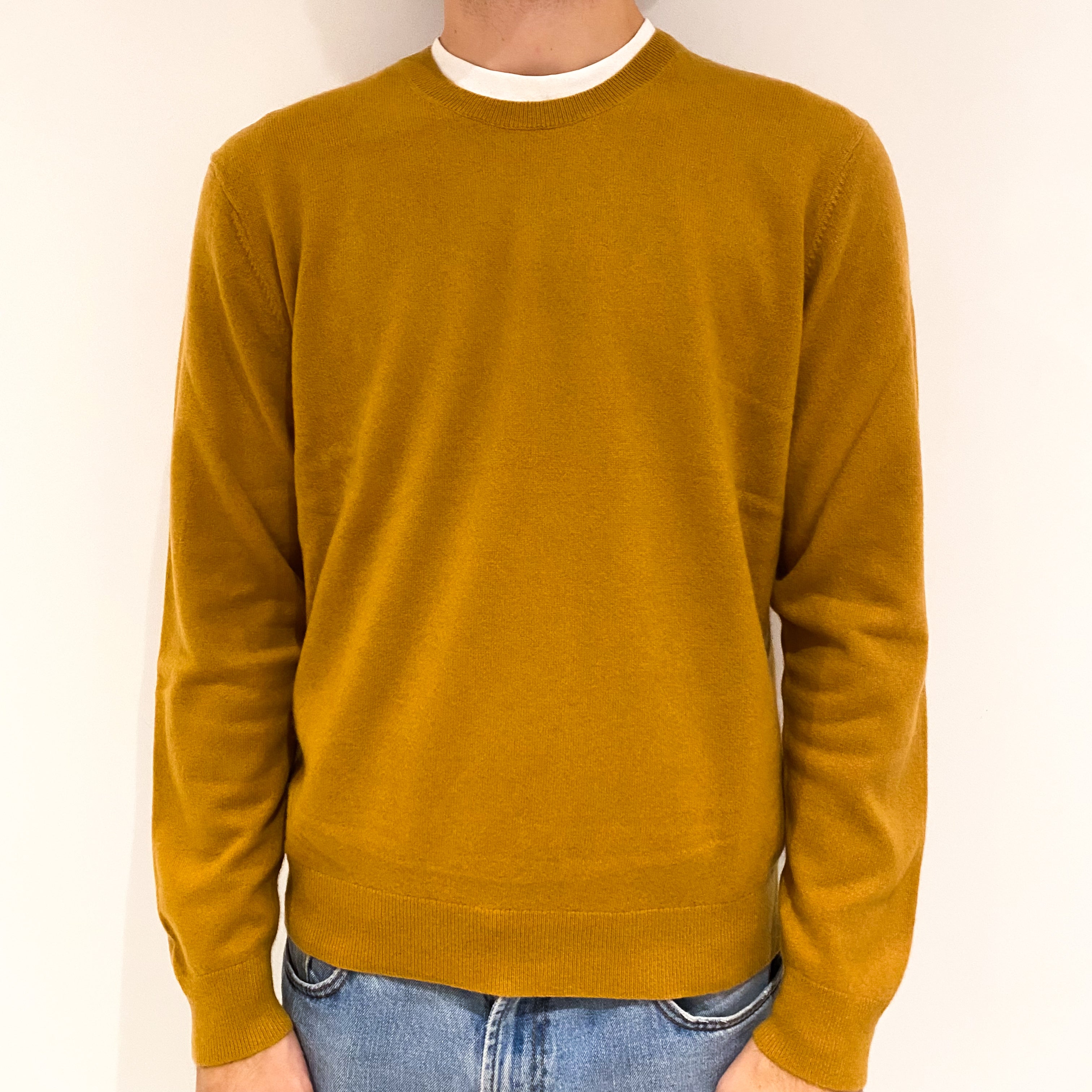 Men's Mustard Yellow Cashmere Crew Neck Jumper Large
