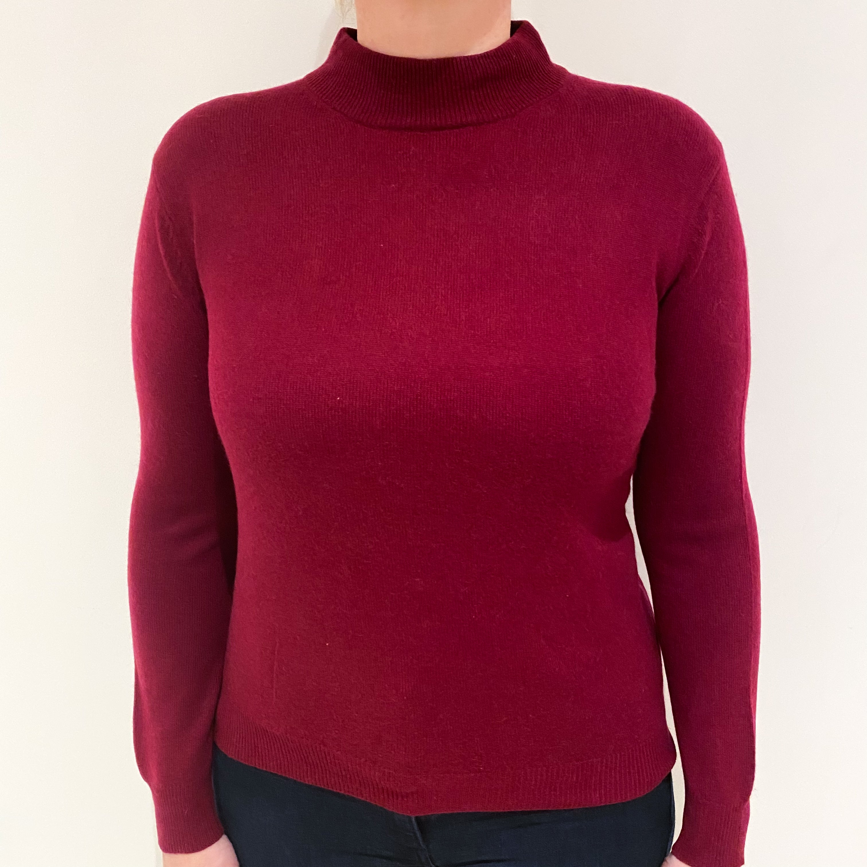 Burgundy Red Cashmere Turtle Neck Jumper Large