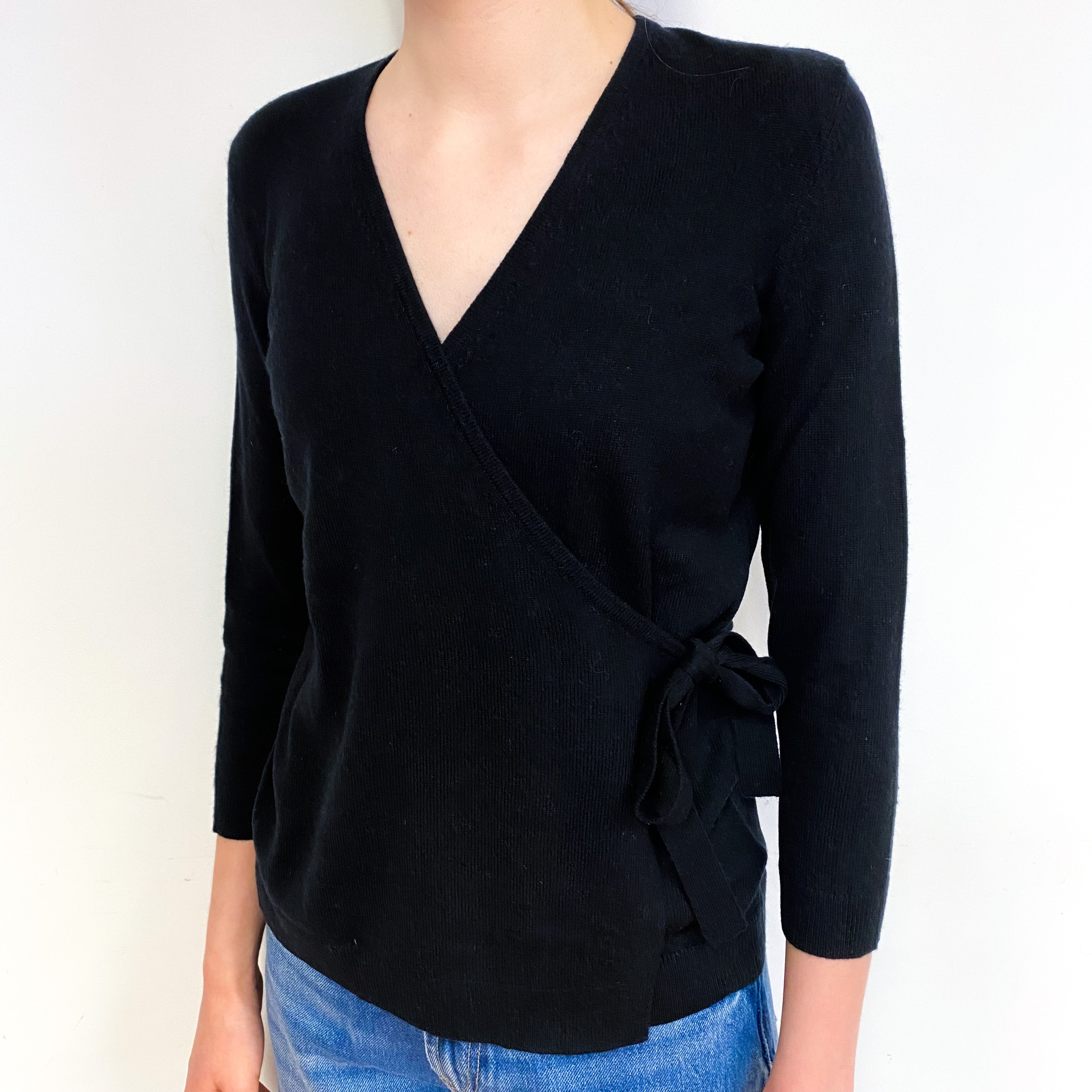 Black Cross Over Cashmere V-Neck Jumper Extra Small