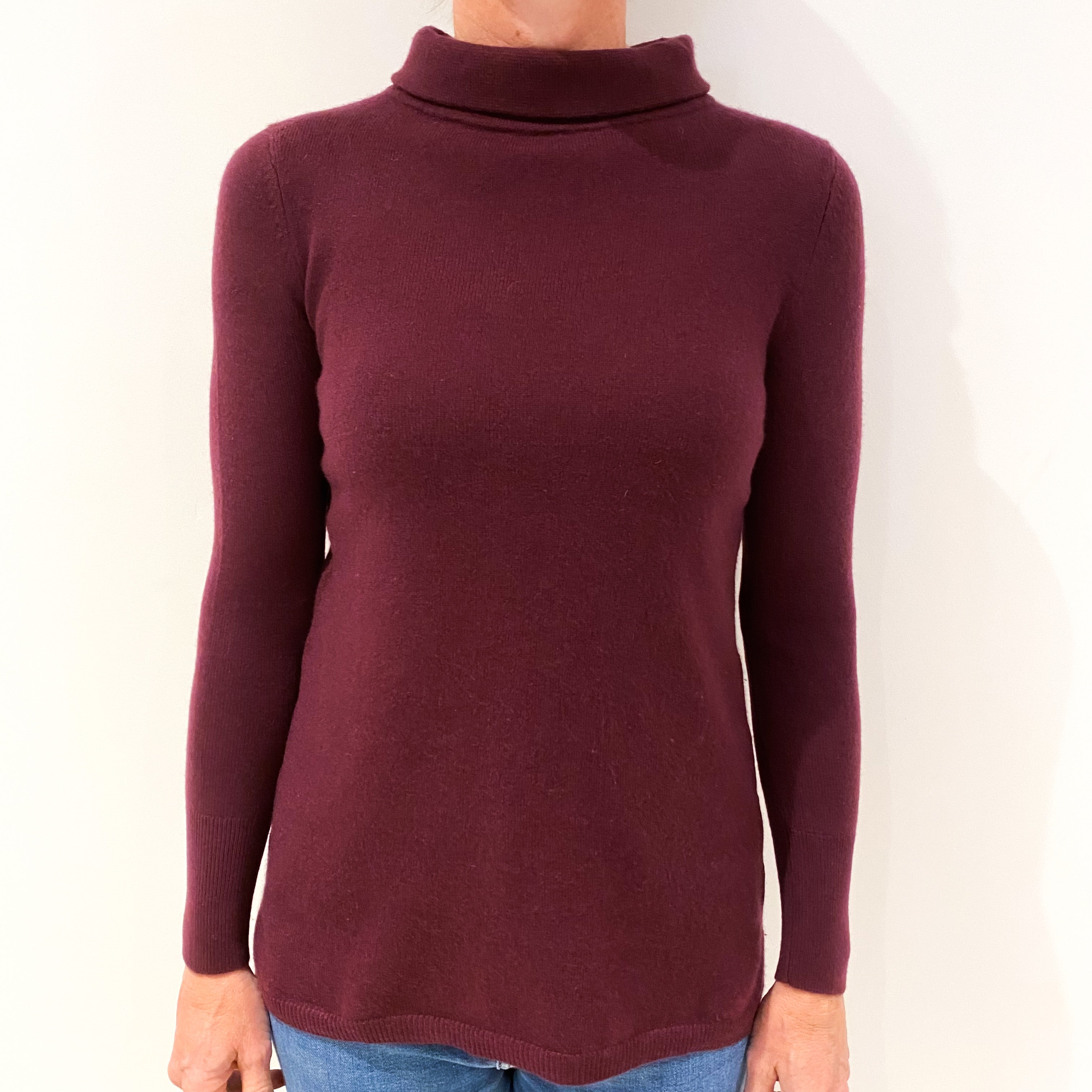 Plum Purple Cashmere Polo Neck Jumper Small