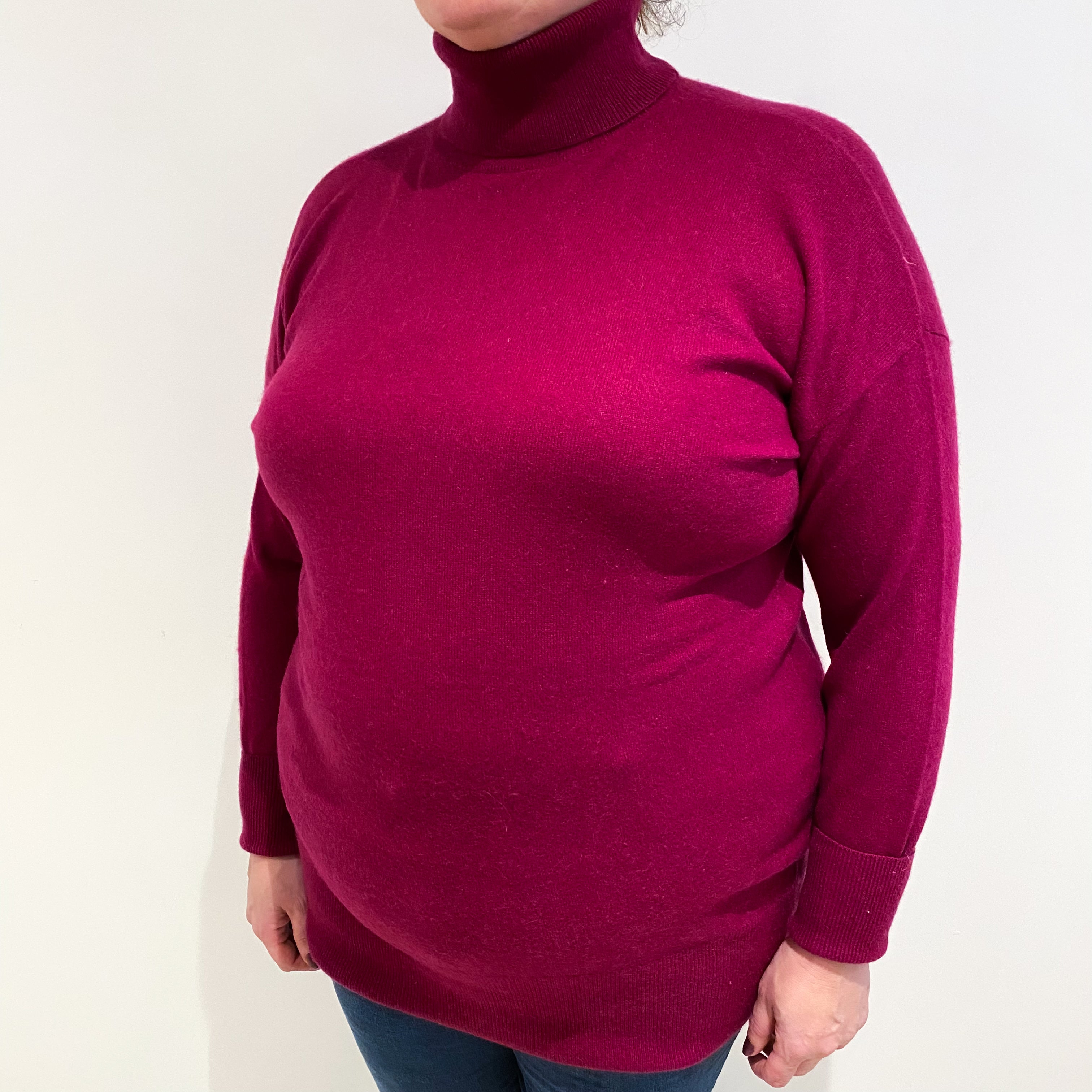 Grape Red Cashmere Polo Neck Jumper Extra Large