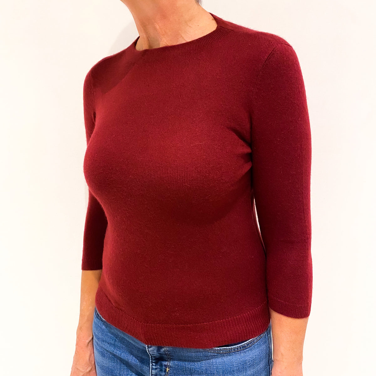Burgundy Cashmere Crew Neck Jumper Medium