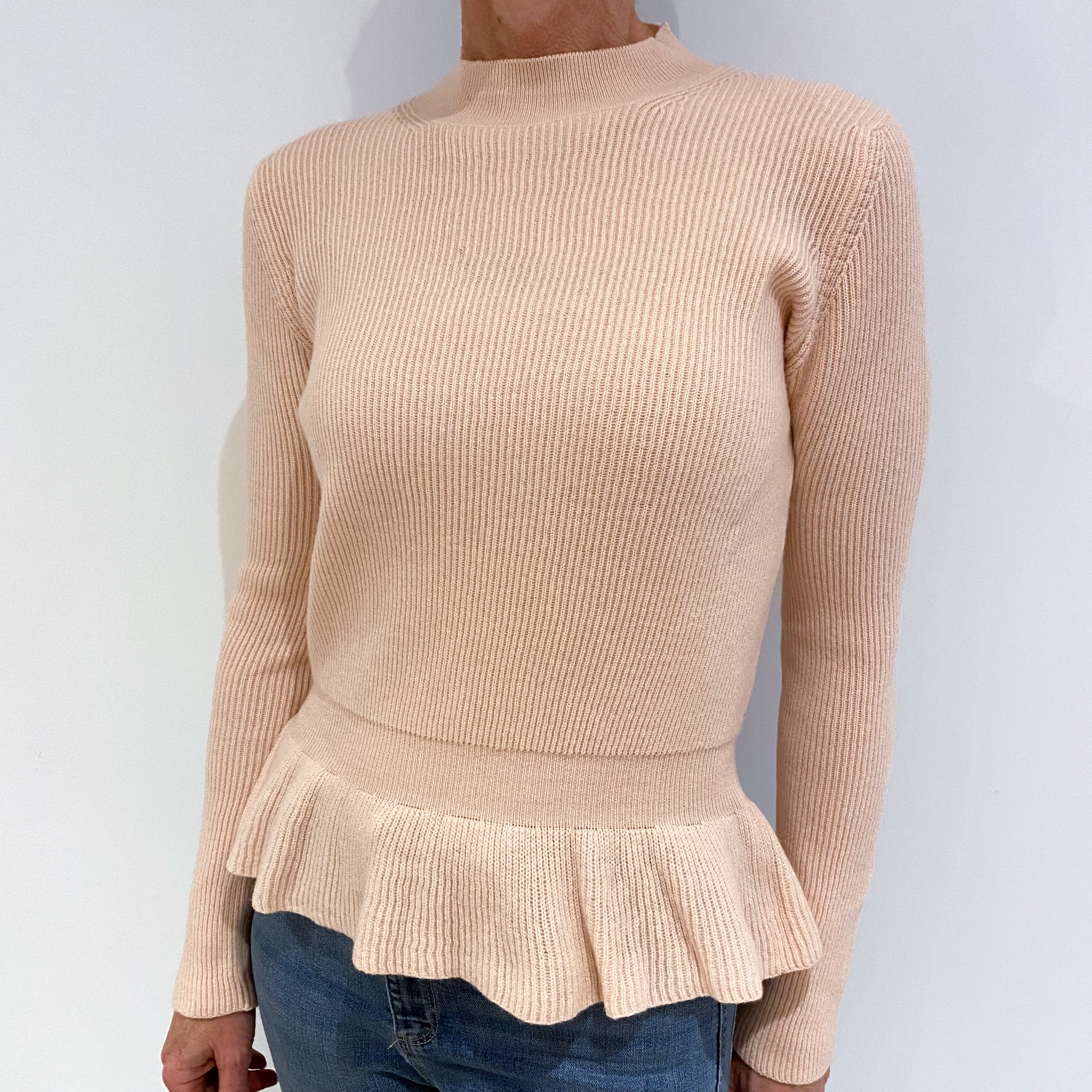 New Scottish Shell Pink Cashmere Polo Neck Jumper Small