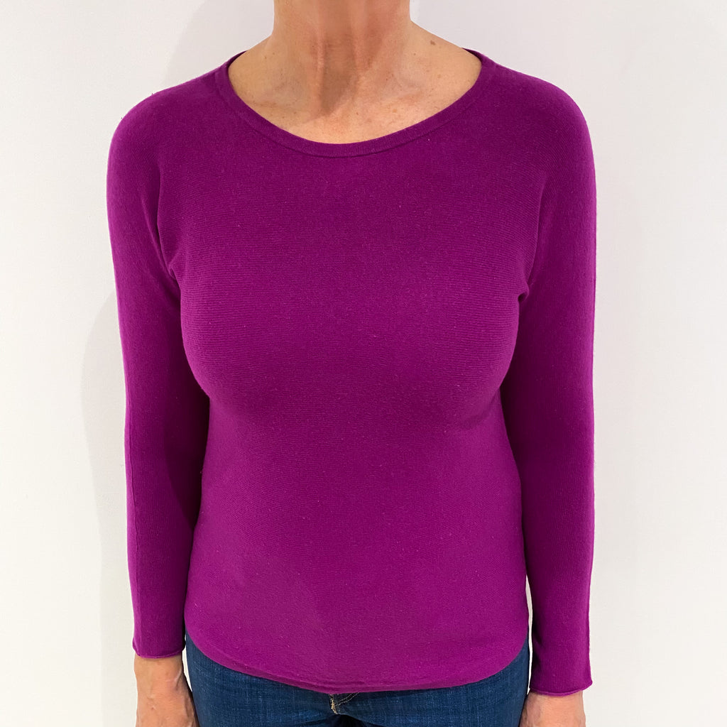 Magenta Pink Cashmere Batwing Boat Neck Jumper Medium