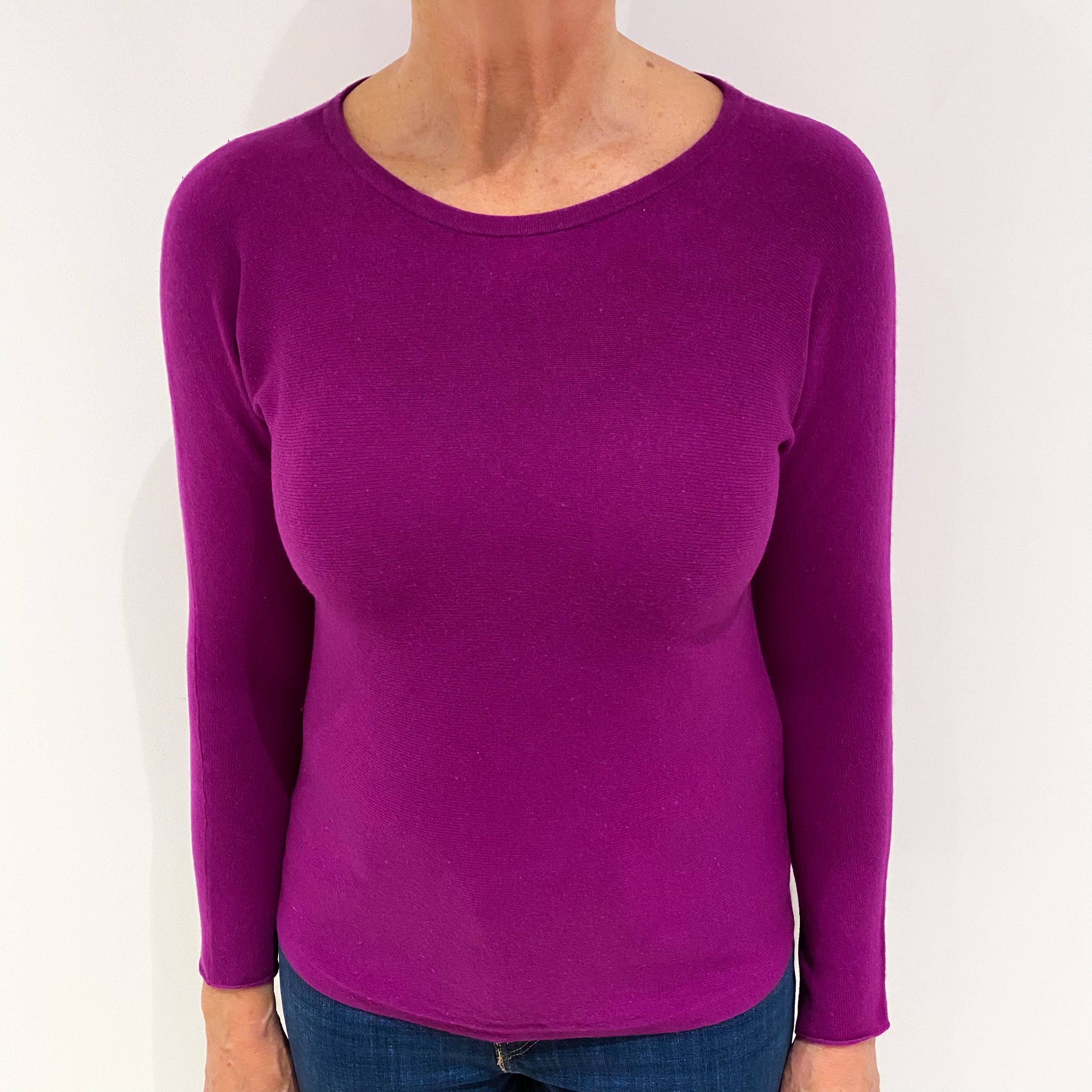Magenta Pink Cashmere Batwing Boat Neck Jumper Medium