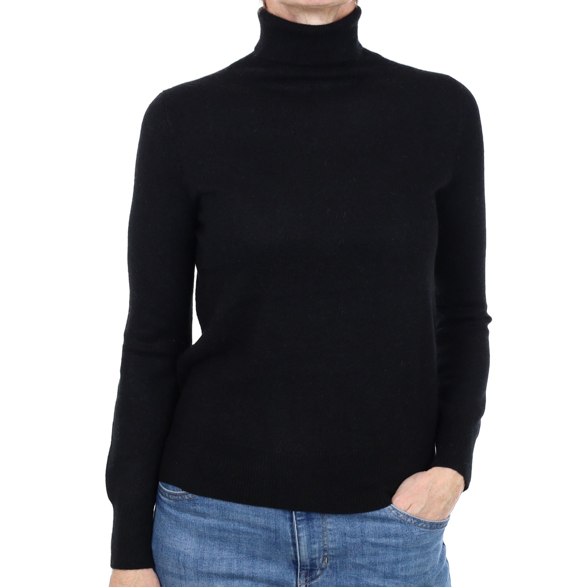 Black Cashmere Polo Neck Jumper Small