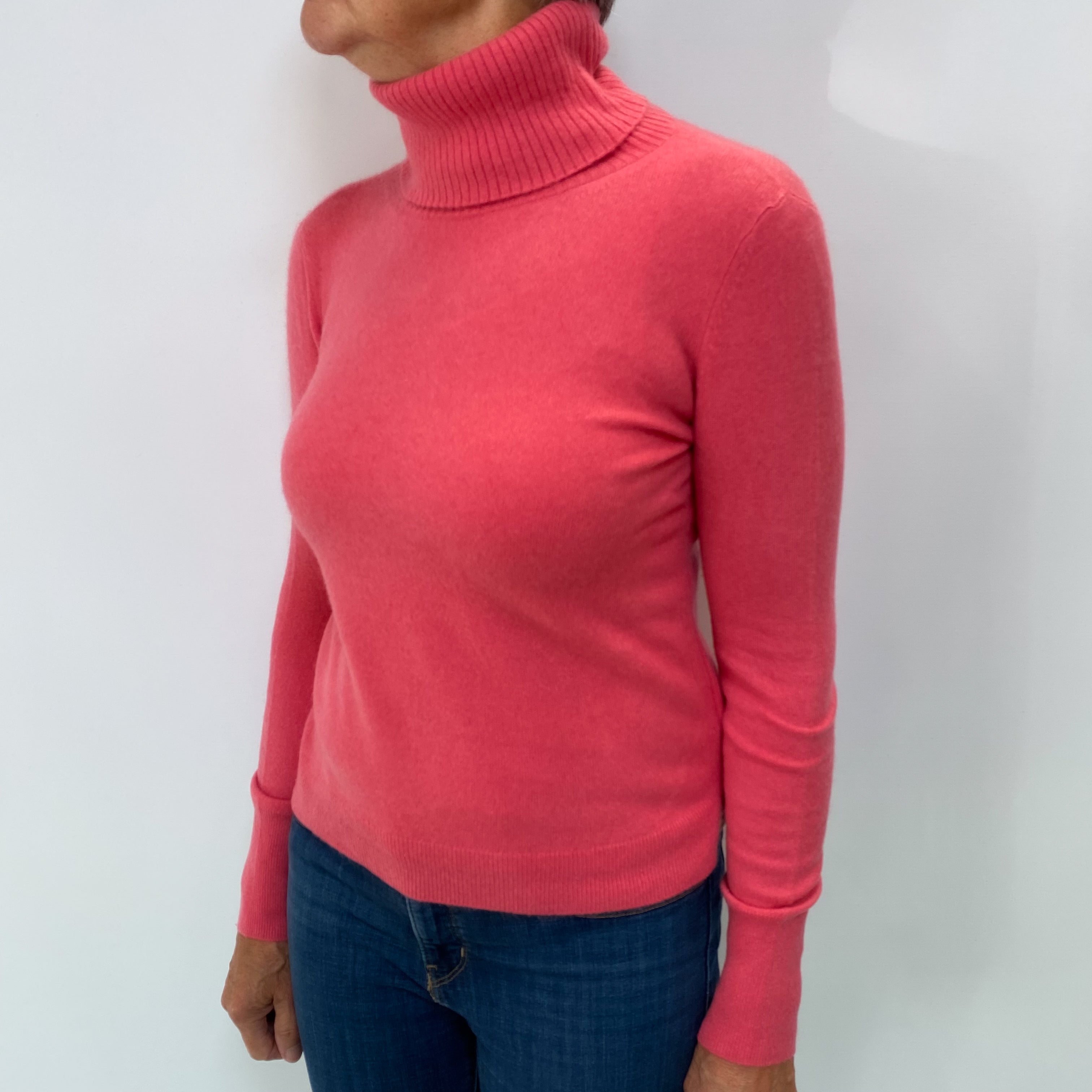 Pink Cashmere Polo Neck Jumper Medium