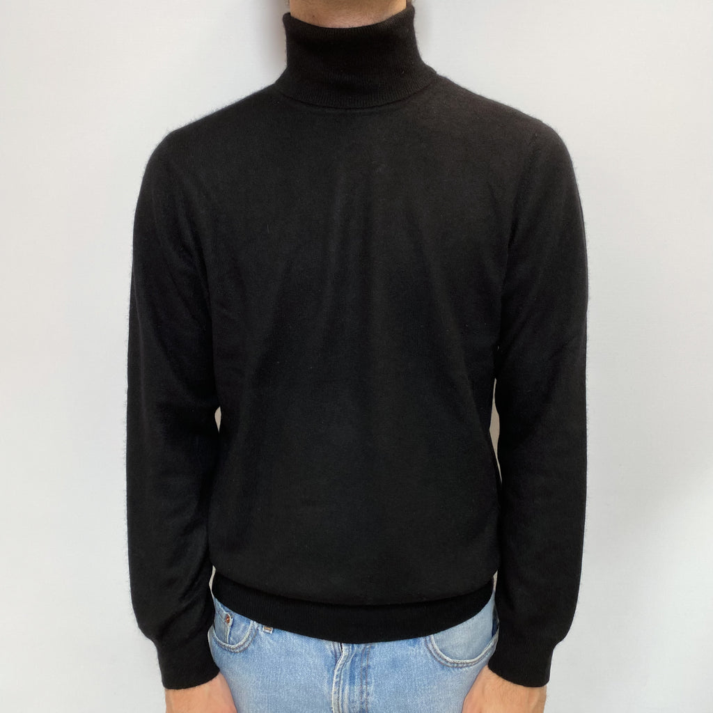 Men's Black Cashmere Polo Neck Jumper Large