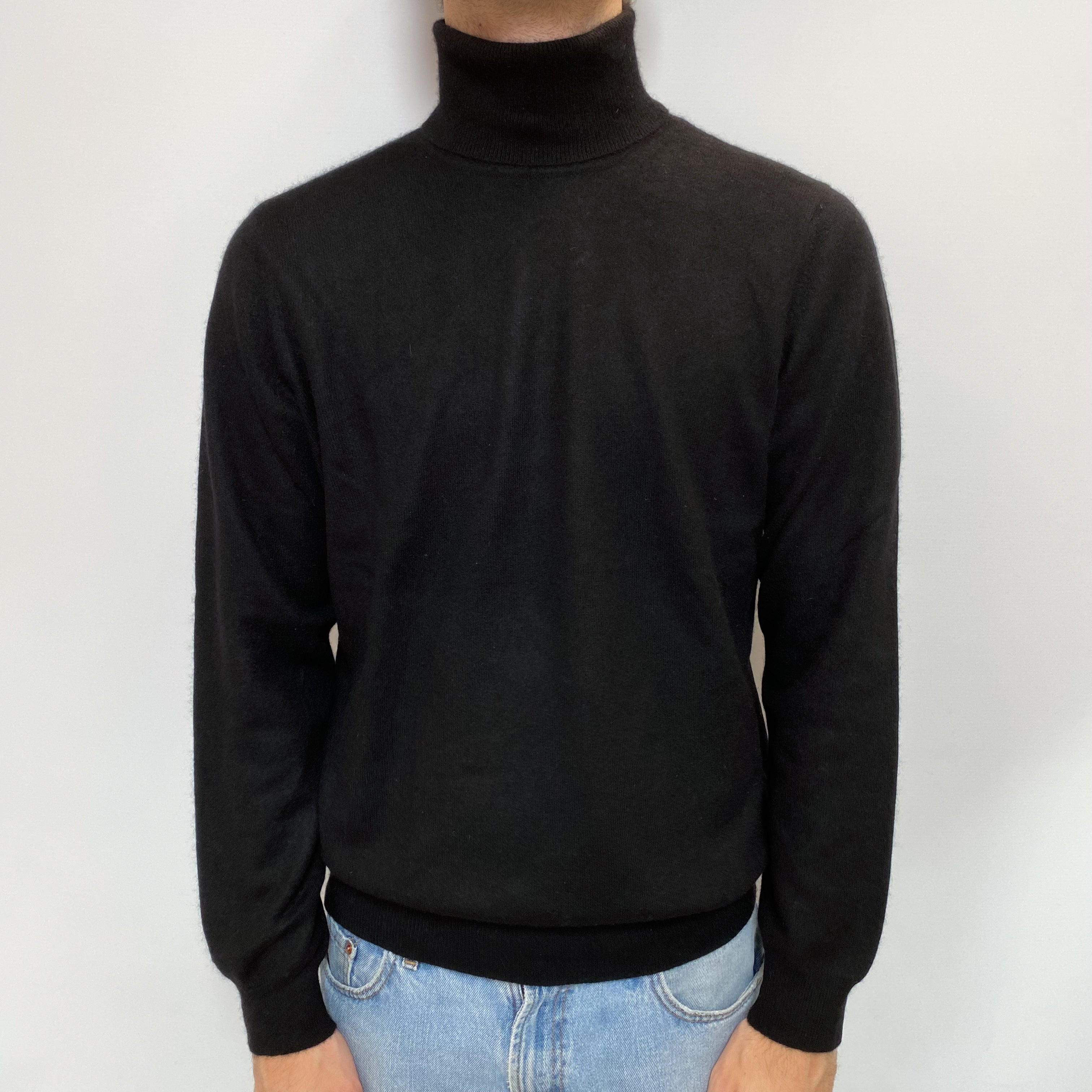 Men's Black Cashmere Polo Neck Jumper Large