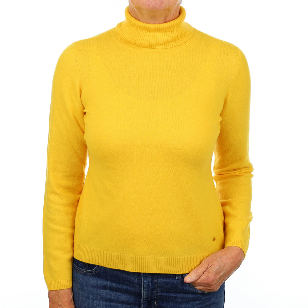 Escada Marigold Yellow Cashmere Polo Neck Jumper Medium