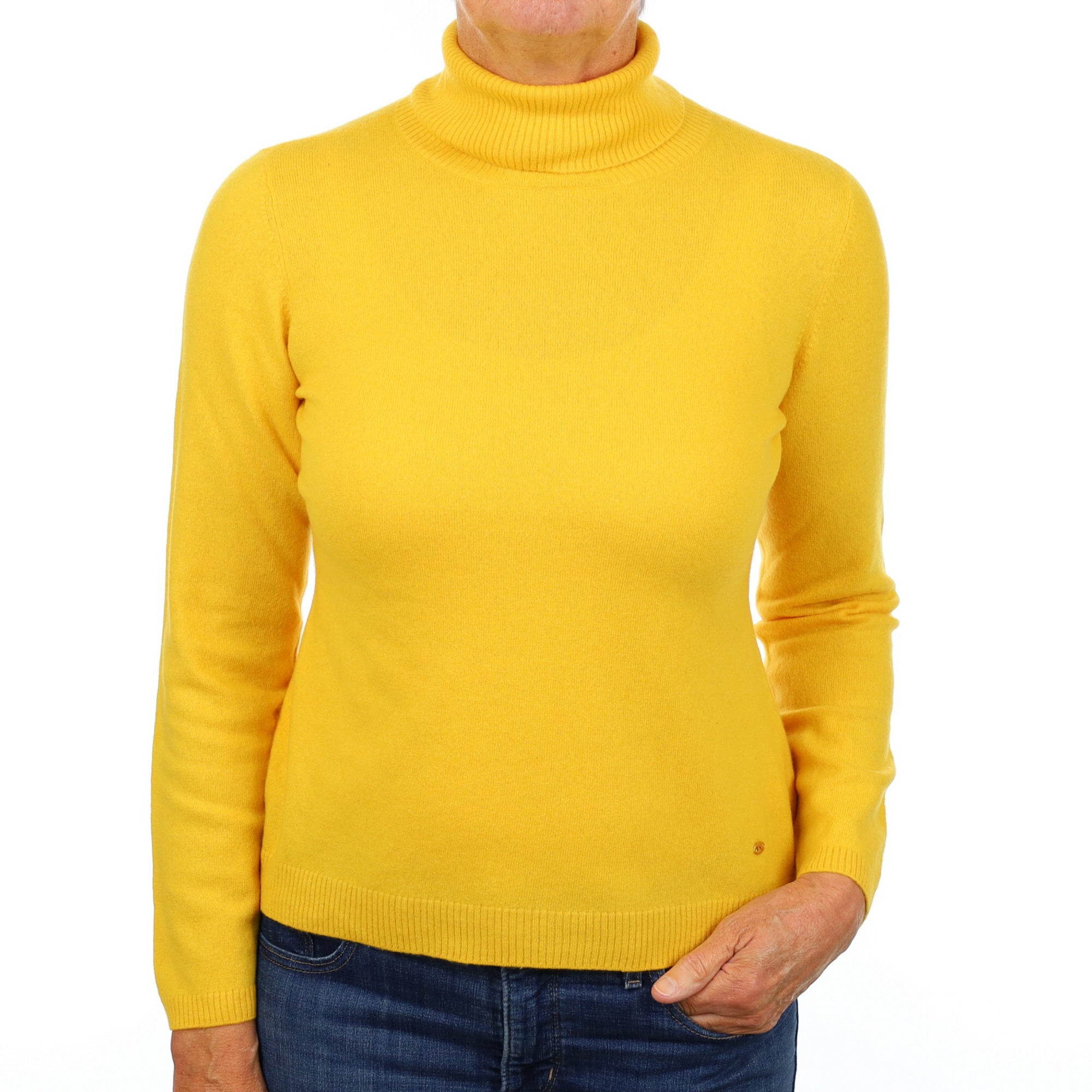 Escada Marigold Yellow Cashmere Polo Neck Jumper Medium